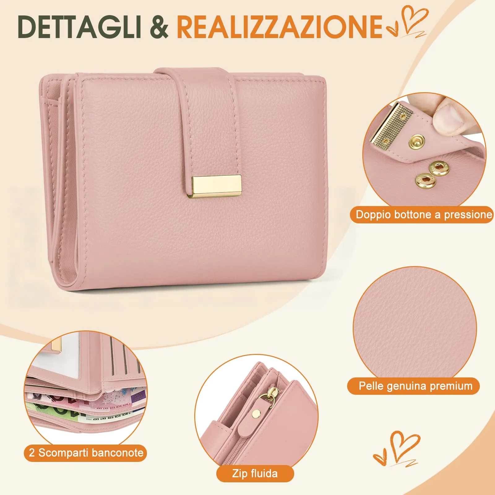 Faneam Portafoglio Donna Piccolo in Pelle, RFID, 12 Carte e Scatola Regalo - immagine 3