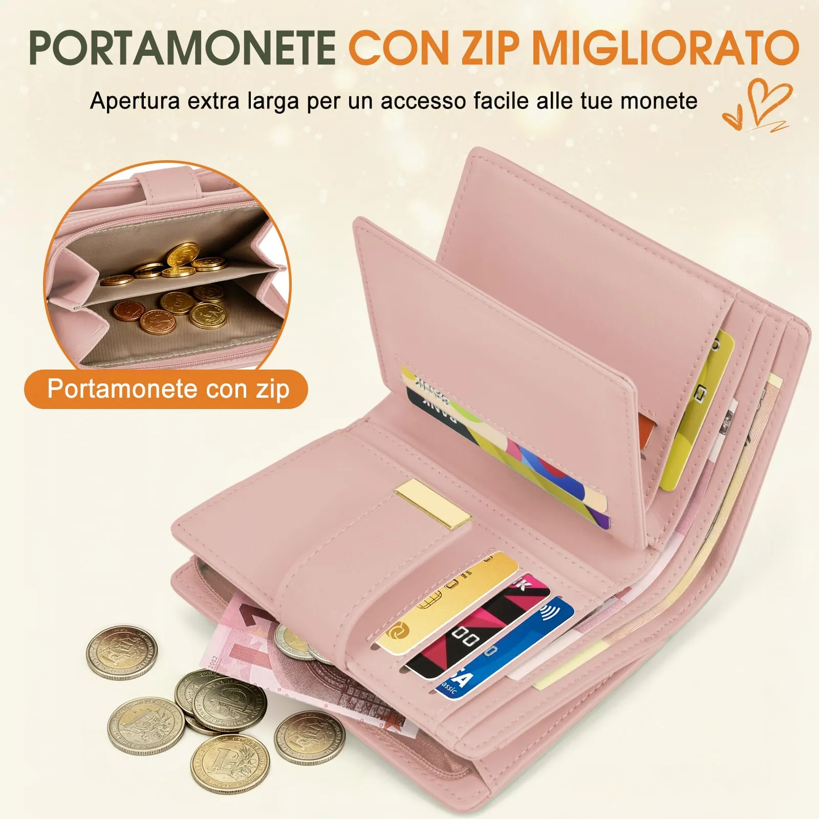 Faneam Portafoglio Donna Piccolo in Pelle, RFID, 12 Carte e Scatola Regalo - immagine 5