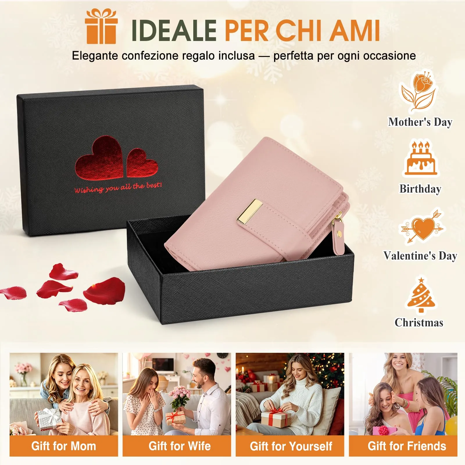 Faneam Portafoglio Donna Piccolo in Pelle, RFID, 12 Carte e Scatola Regalo - immagine 8