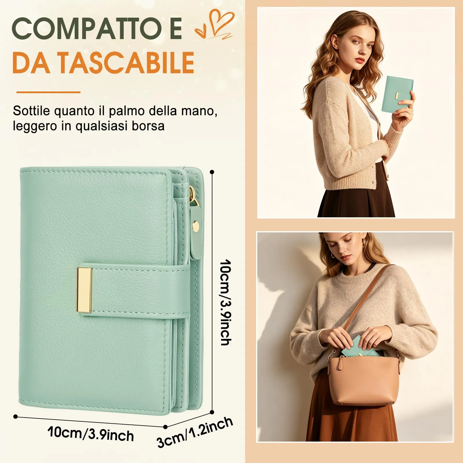 Faneam Portafoglio Donna Piccolo in Pelle, RFID, 12 Carte e Scatola Regalo - immagine 4
