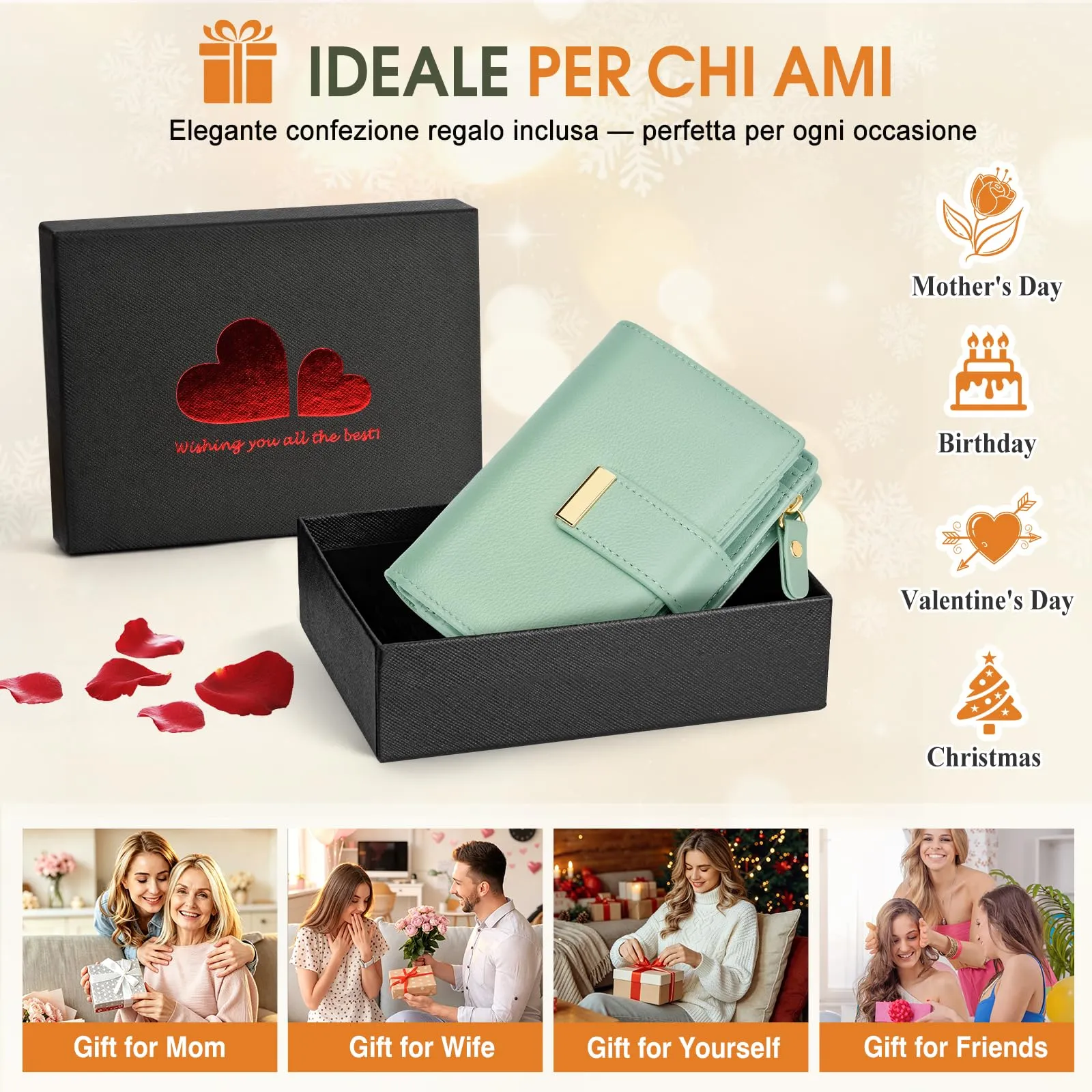 Faneam Portafoglio Donna Piccolo in Pelle, RFID, 12 Carte e Scatola Regalo - immagine 8
