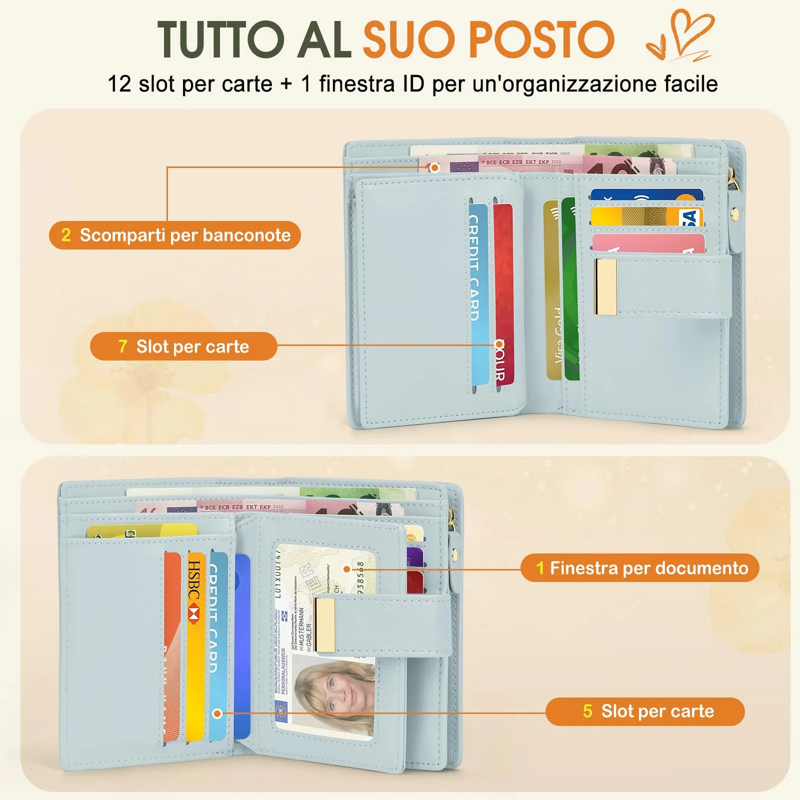Faneam Portafoglio Donna Piccolo in Pelle, RFID, 12 Carte e Scatola Regalo - immagine 2