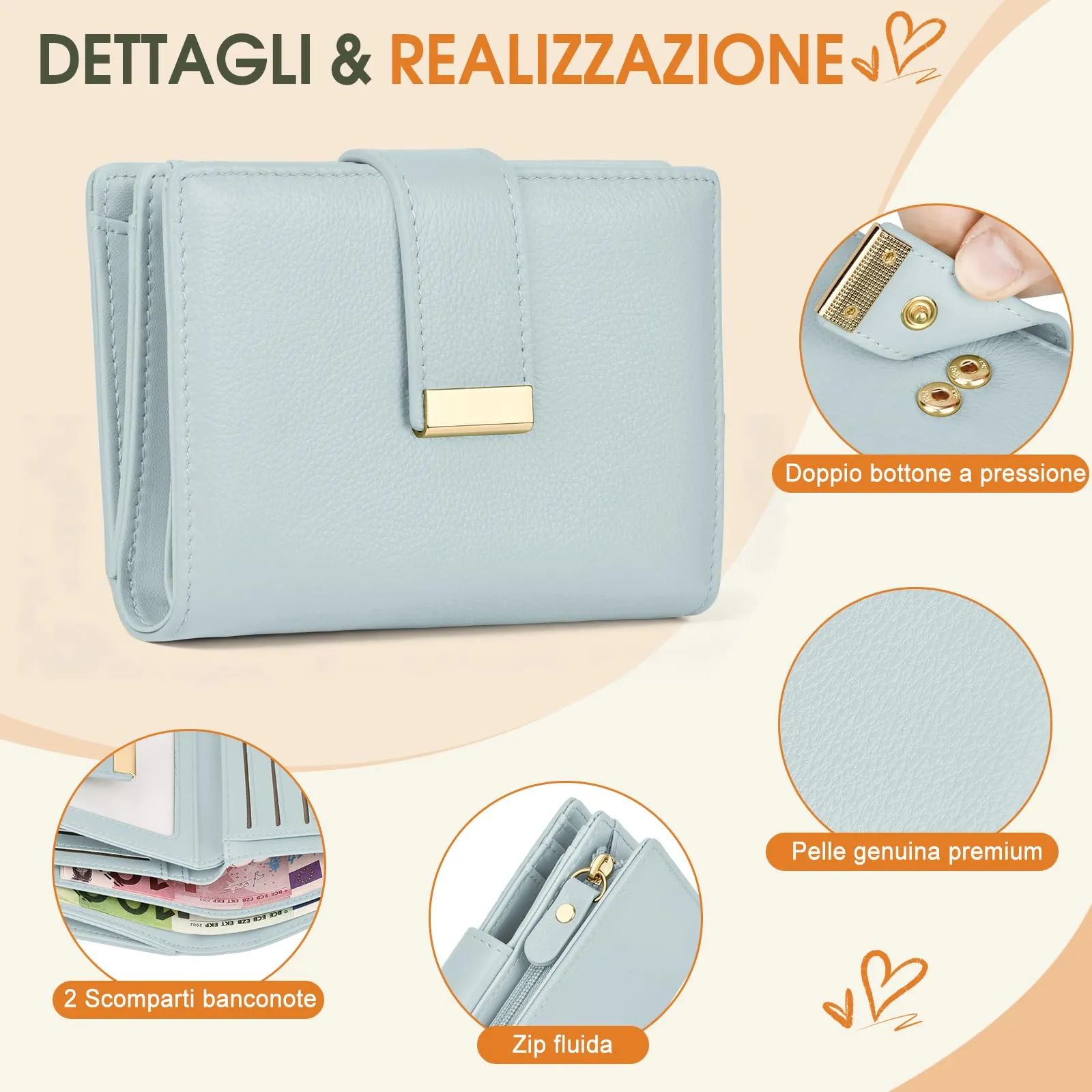 Faneam Portafoglio Donna Piccolo in Pelle, RFID, 12 Carte e Scatola Regalo - immagine 3