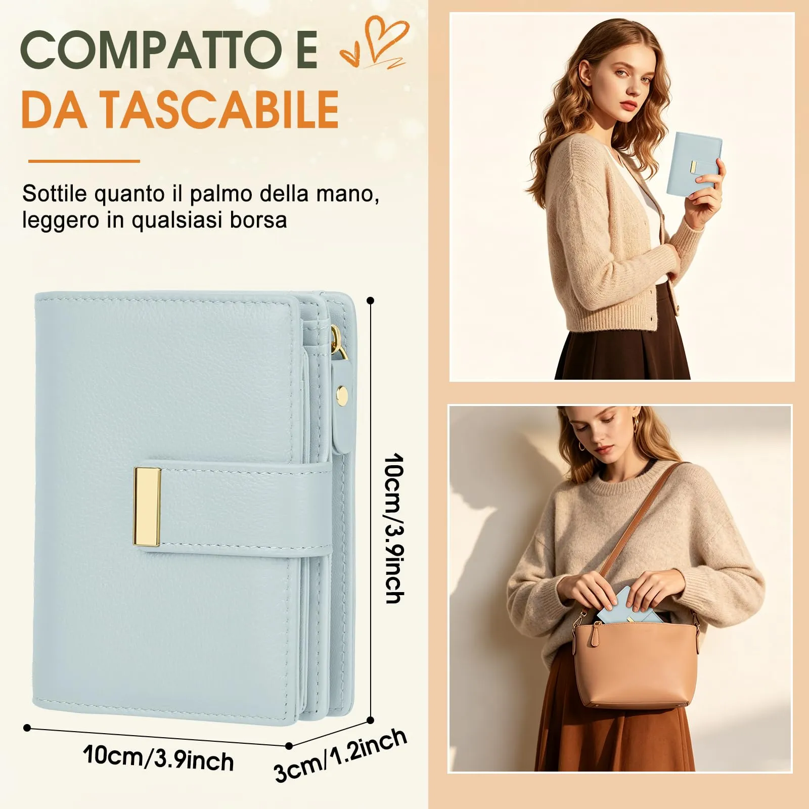 Faneam Portafoglio Donna Piccolo in Pelle, RFID, 12 Carte e Scatola Regalo - immagine 4