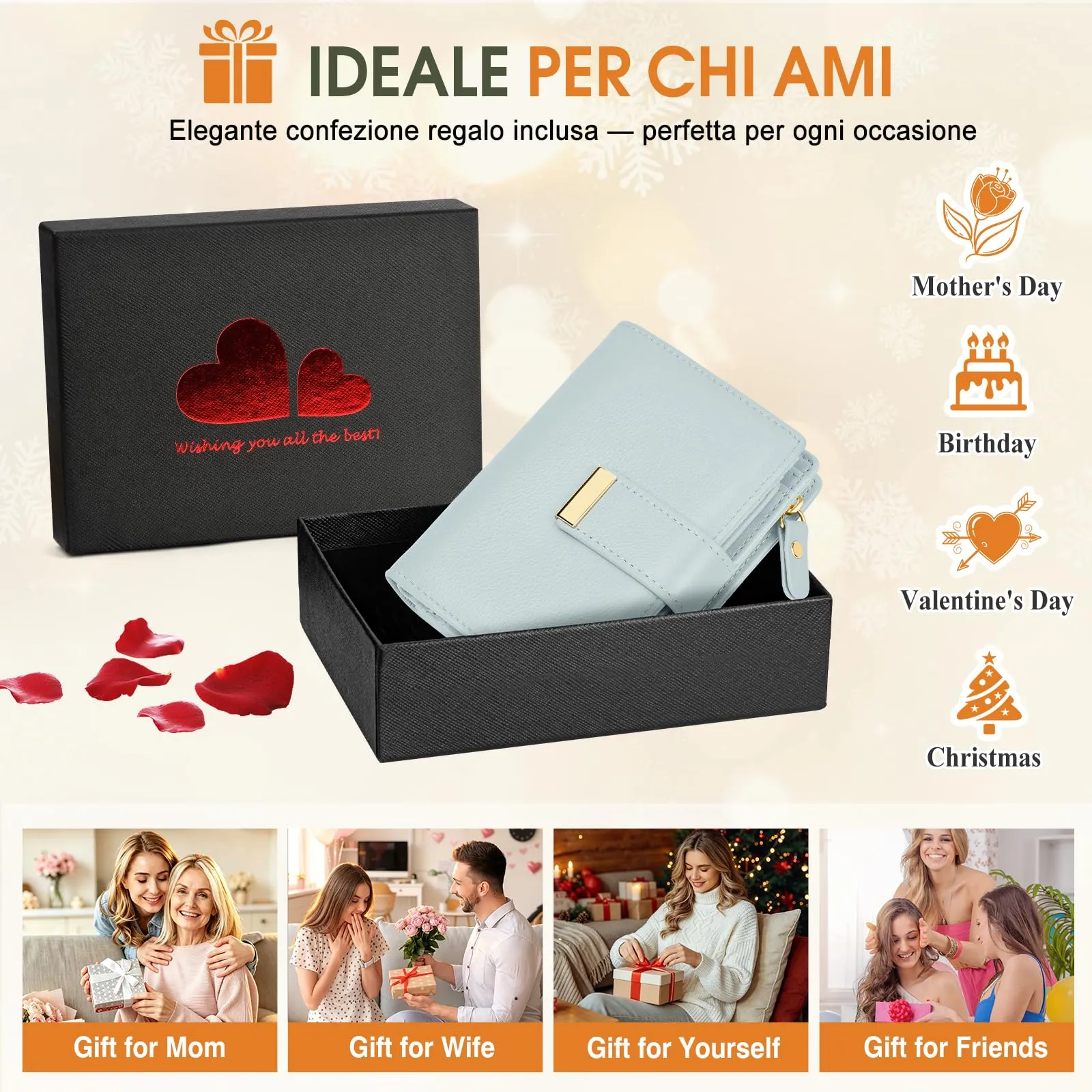 Faneam Portafoglio Donna Piccolo in Pelle, RFID, 12 Carte e Scatola Regalo - immagine 8