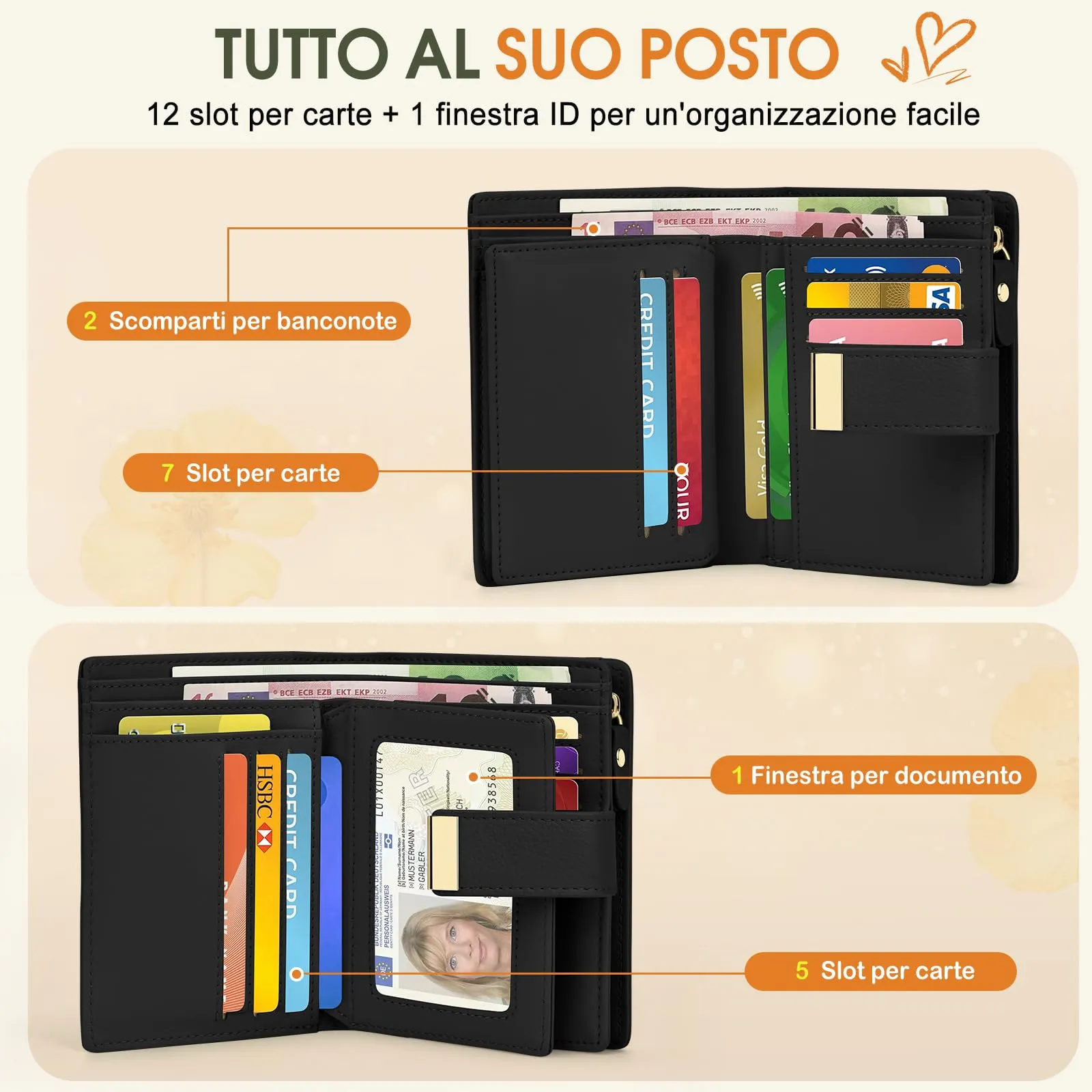 Faneam Portafoglio Donna Piccolo in Pelle, RFID, 12 Carte e Scatola Regalo - immagine 2
