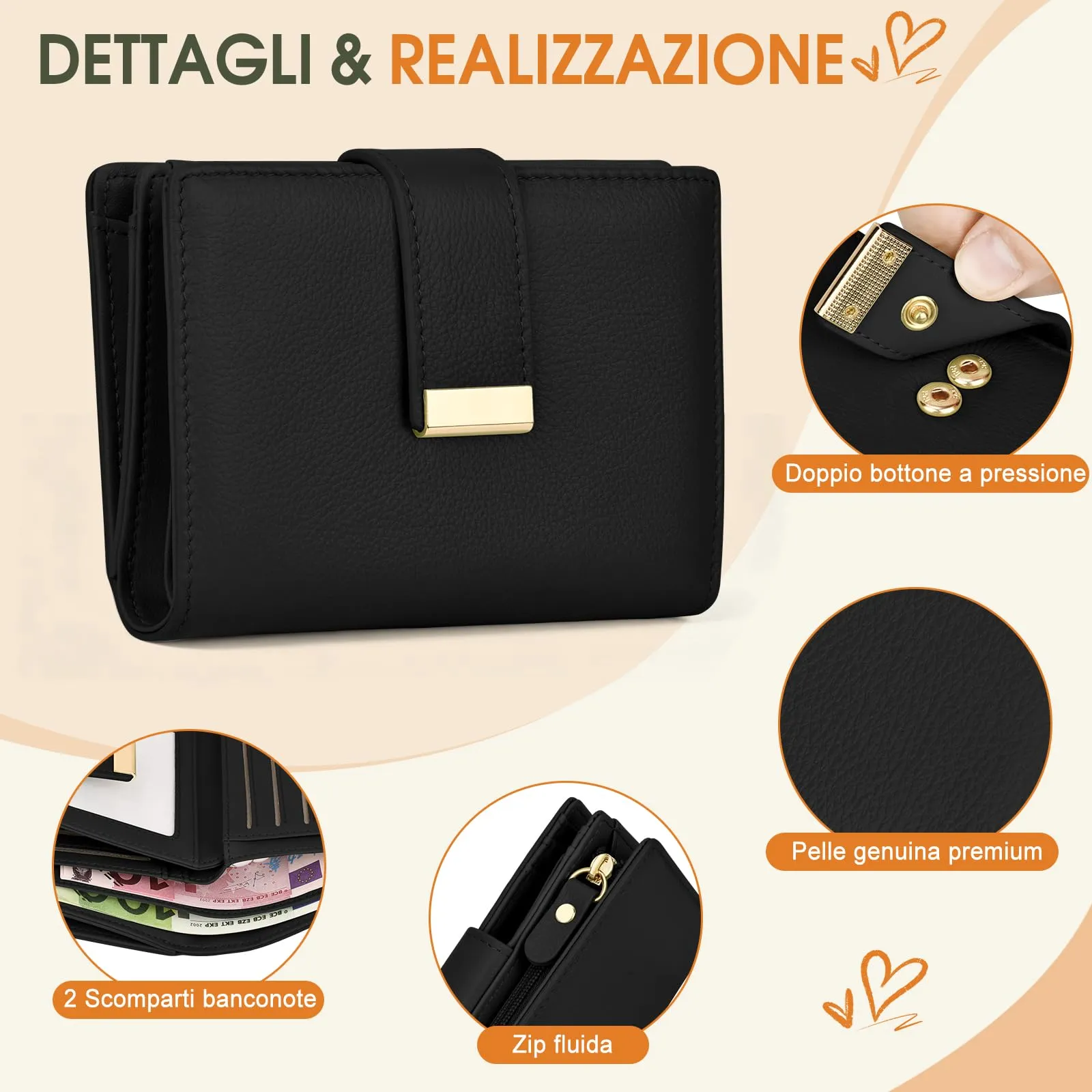 Faneam Portafoglio Donna Piccolo in Pelle, RFID, 12 Carte e Scatola Regalo - immagine 3