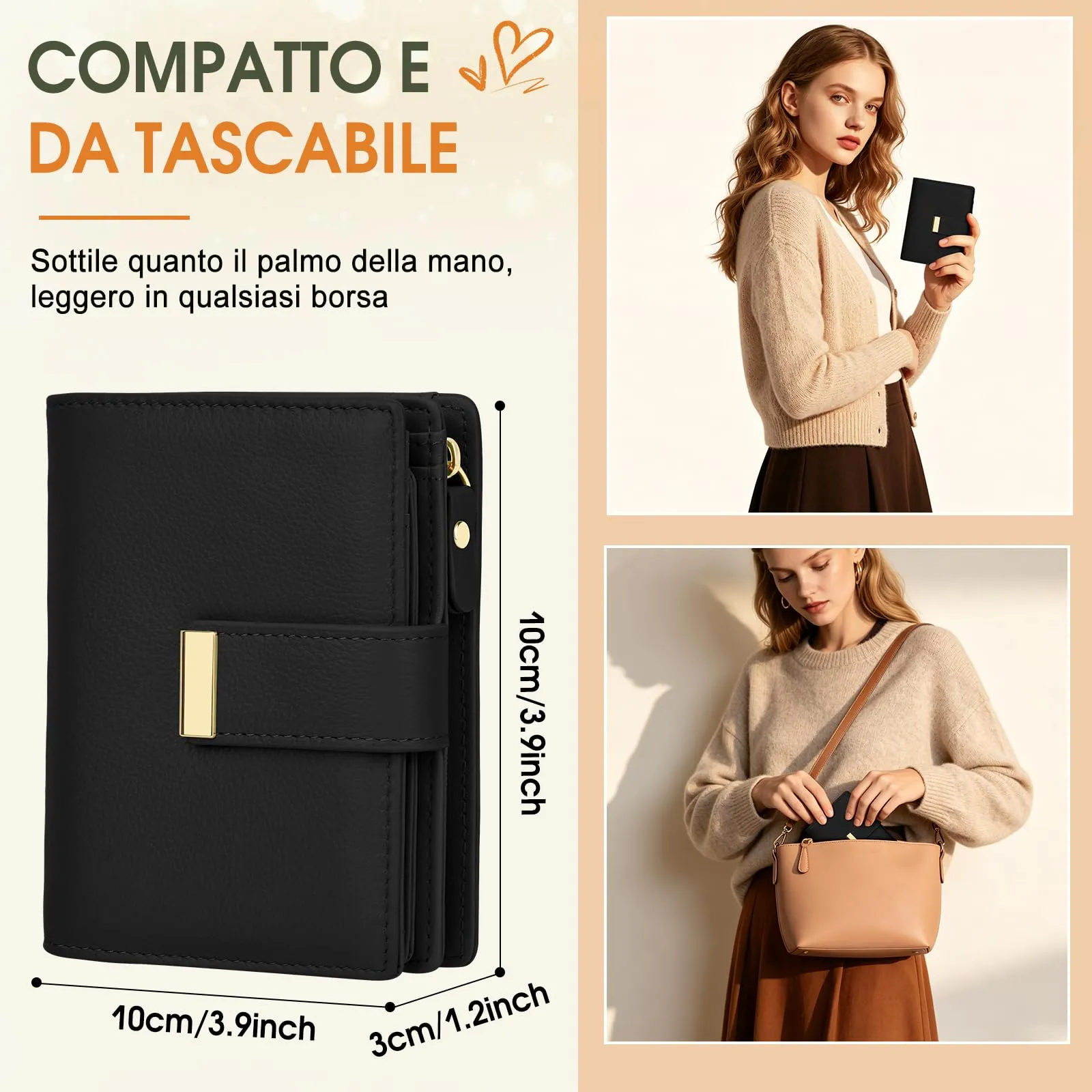 Faneam Portafoglio Donna Piccolo in Pelle, RFID, 12 Carte e Scatola Regalo - immagine 4