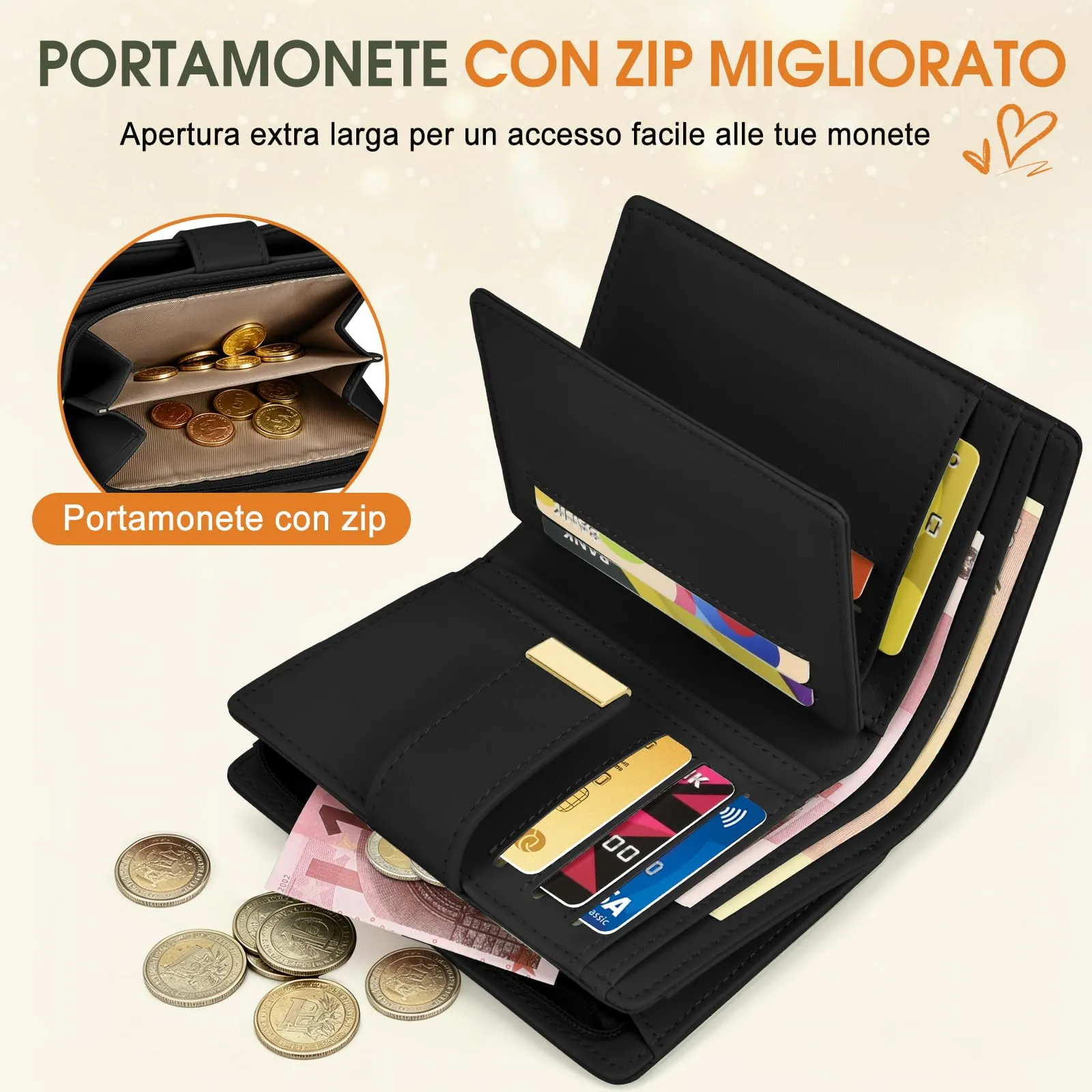 Faneam Portafoglio Donna Piccolo in Pelle, RFID, 12 Carte e Scatola Regalo - immagine 5