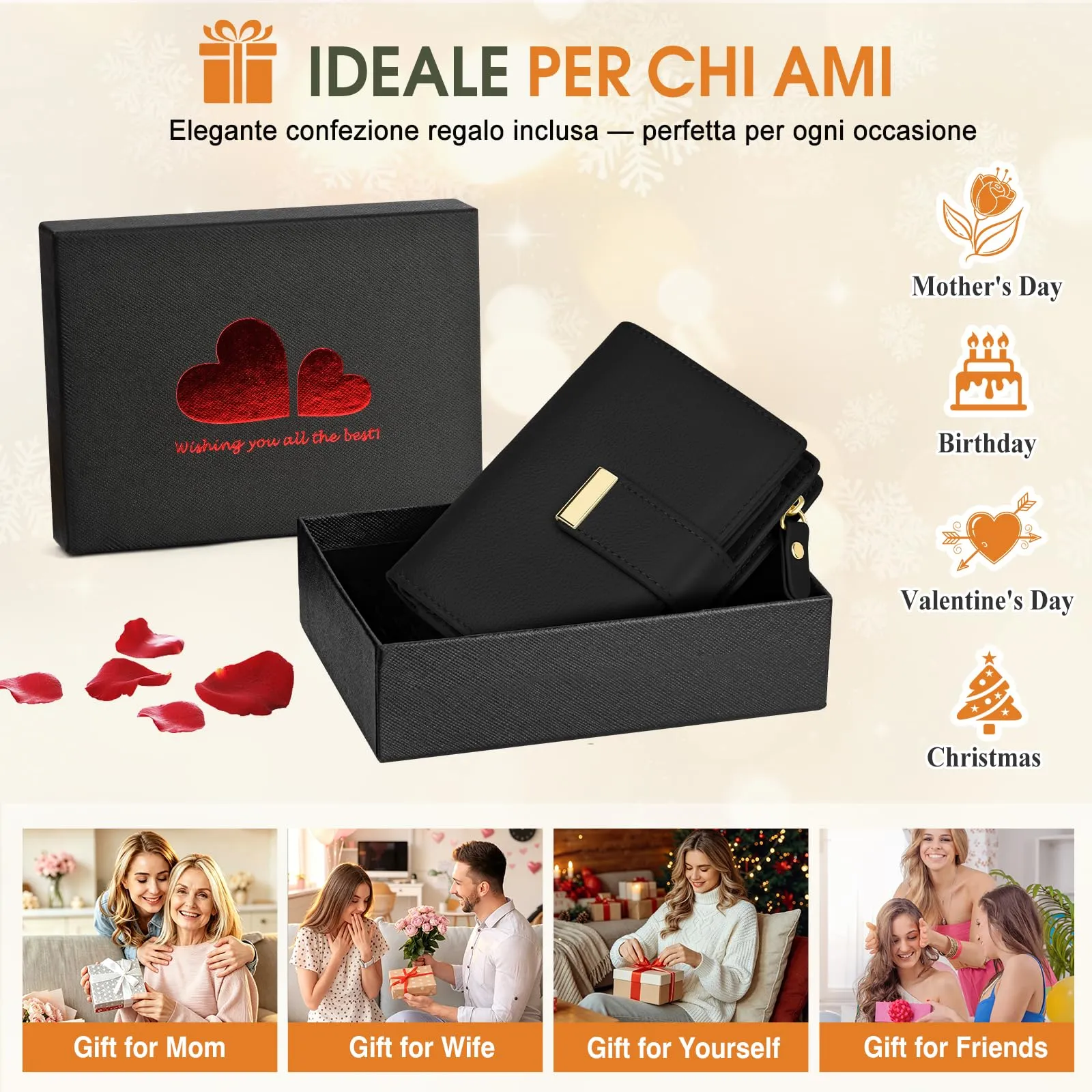 Faneam Portafoglio Donna Piccolo in Pelle, RFID, 12 Carte e Scatola Regalo - immagine 8