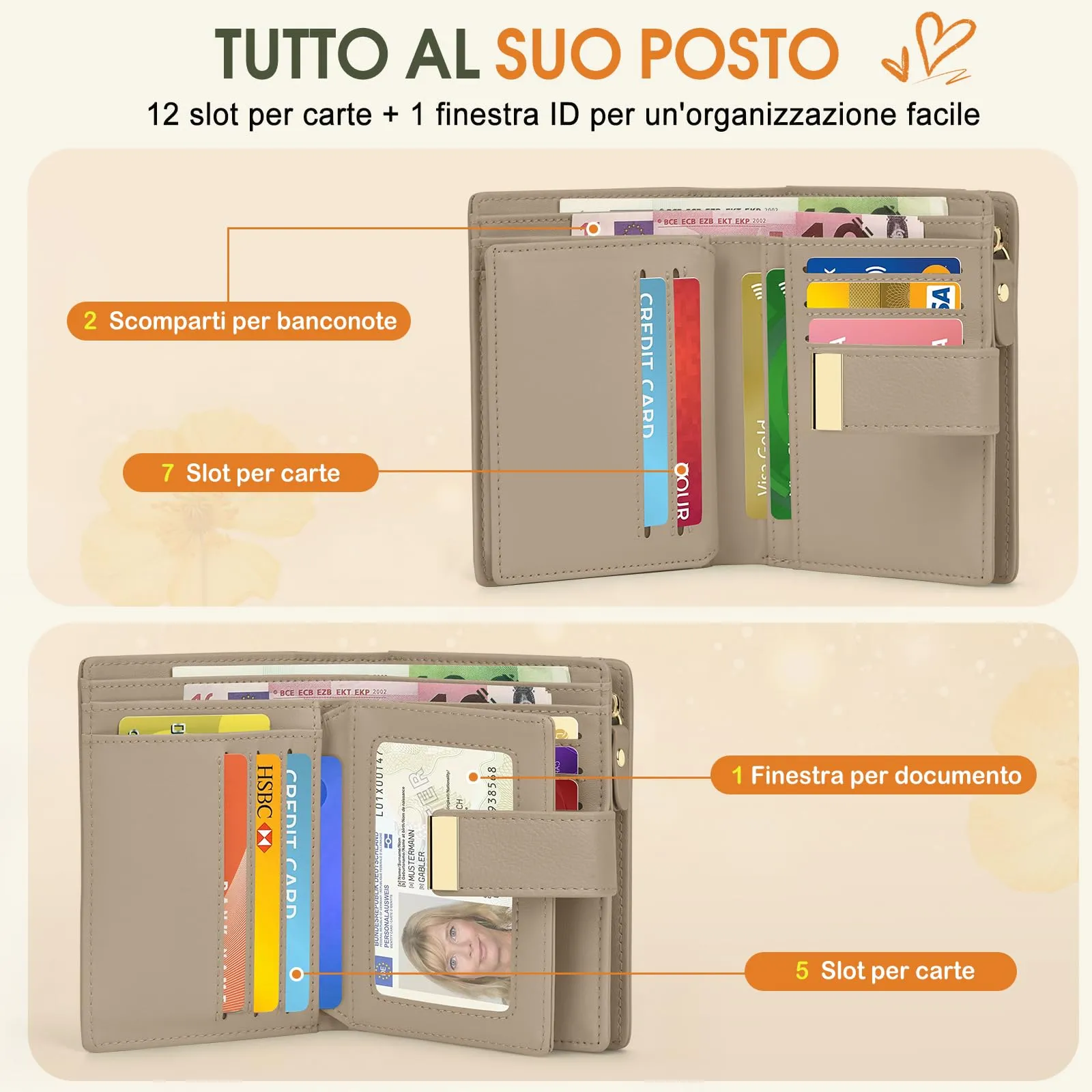 Faneam Portafoglio Donna Piccolo in Pelle, RFID, 12 Carte e Scatola Regalo - immagine 2