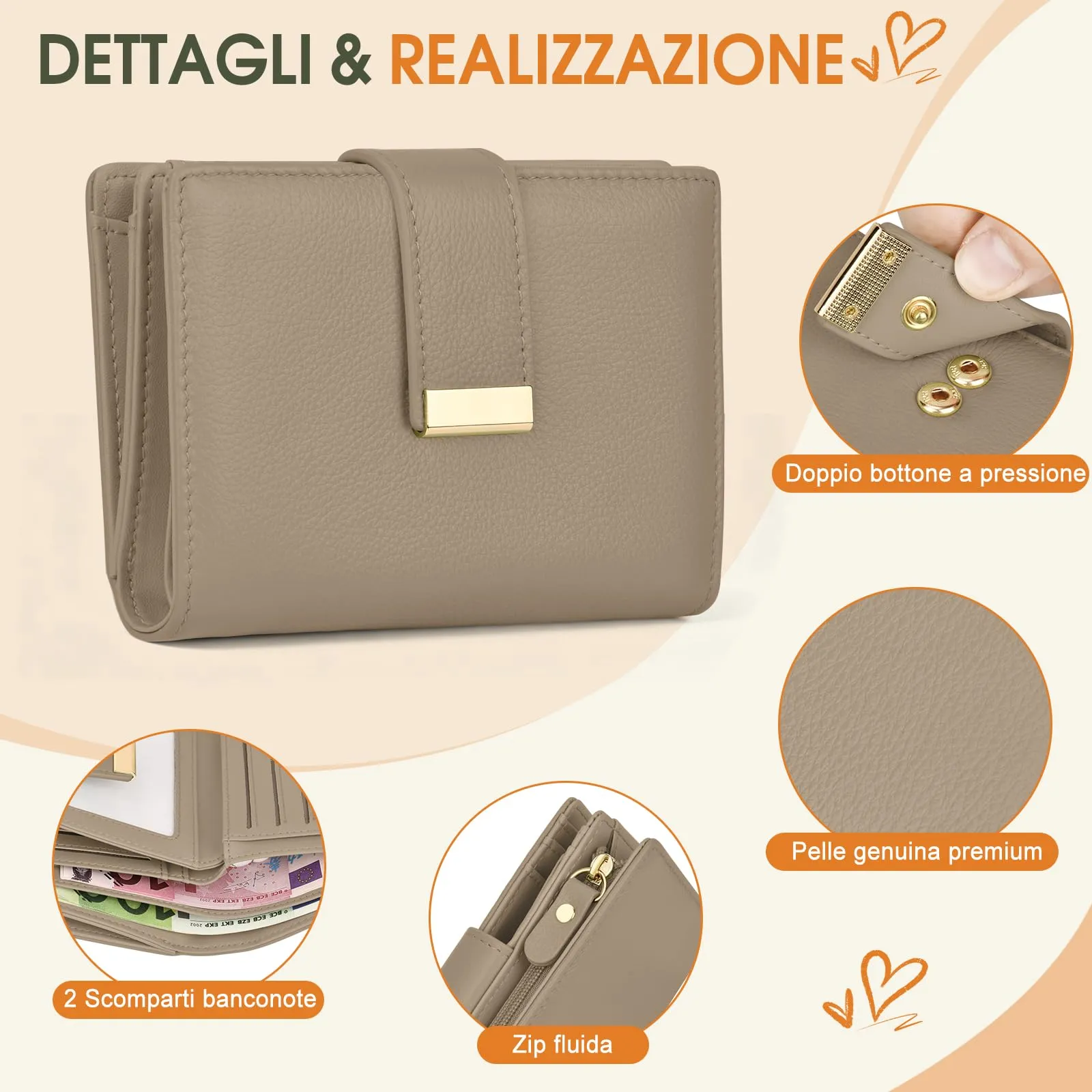 Faneam Portafoglio Donna Piccolo in Pelle, RFID, 12 Carte e Scatola Regalo - immagine 3