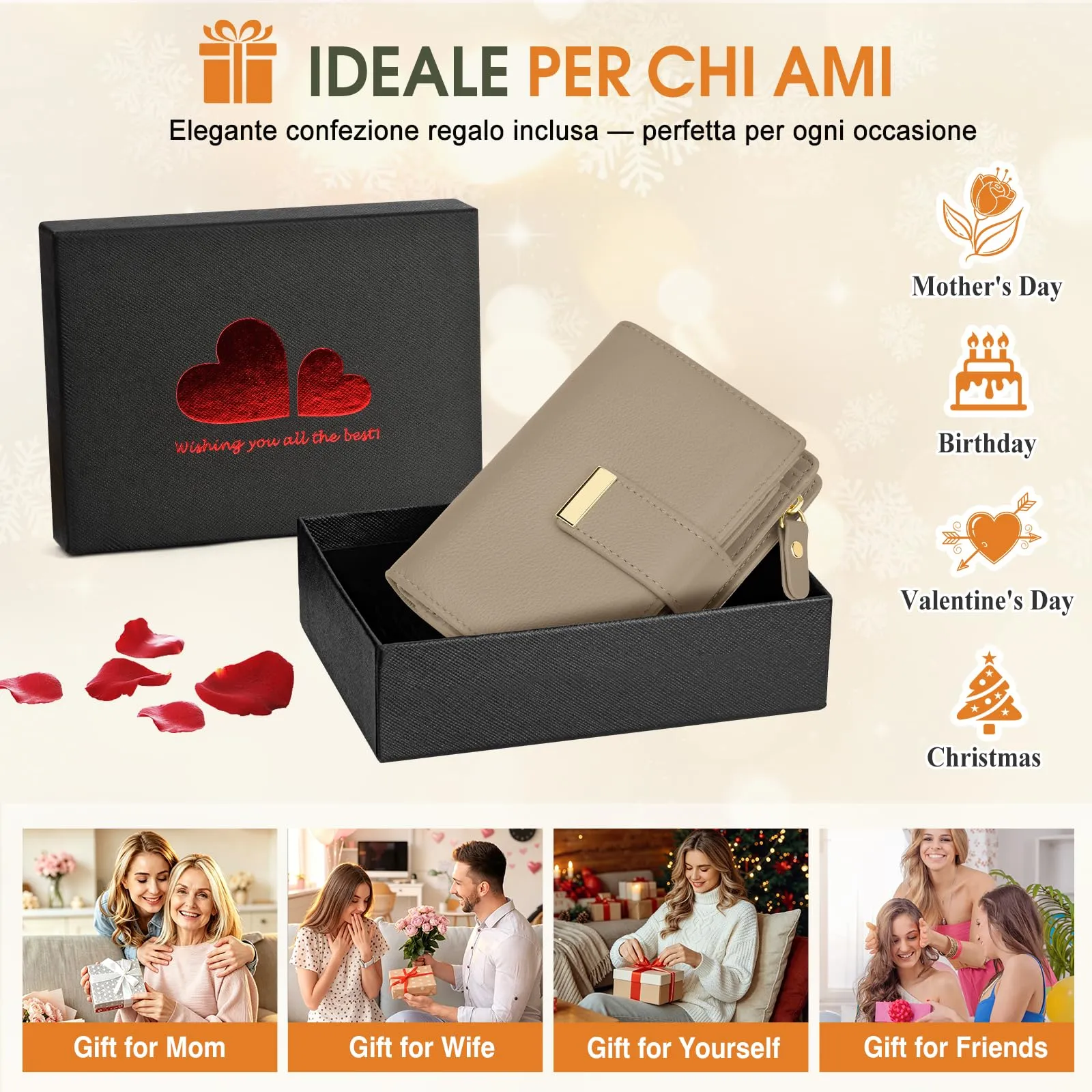 Faneam Portafoglio Donna Piccolo in Pelle, RFID, 12 Carte e Scatola Regalo - immagine 7