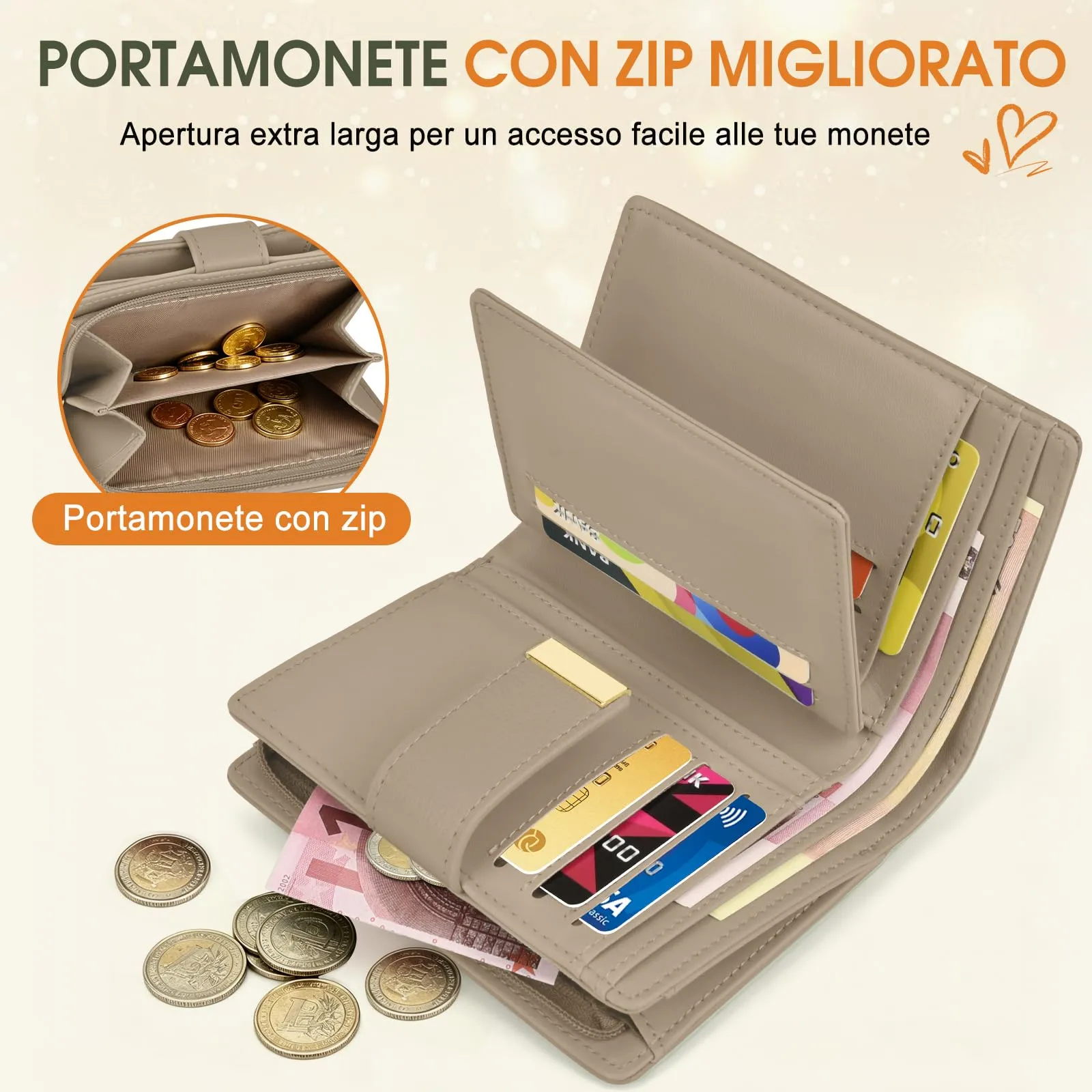 Faneam Portafoglio Donna Piccolo in Pelle, RFID, 12 Carte e Scatola Regalo - immagine 9