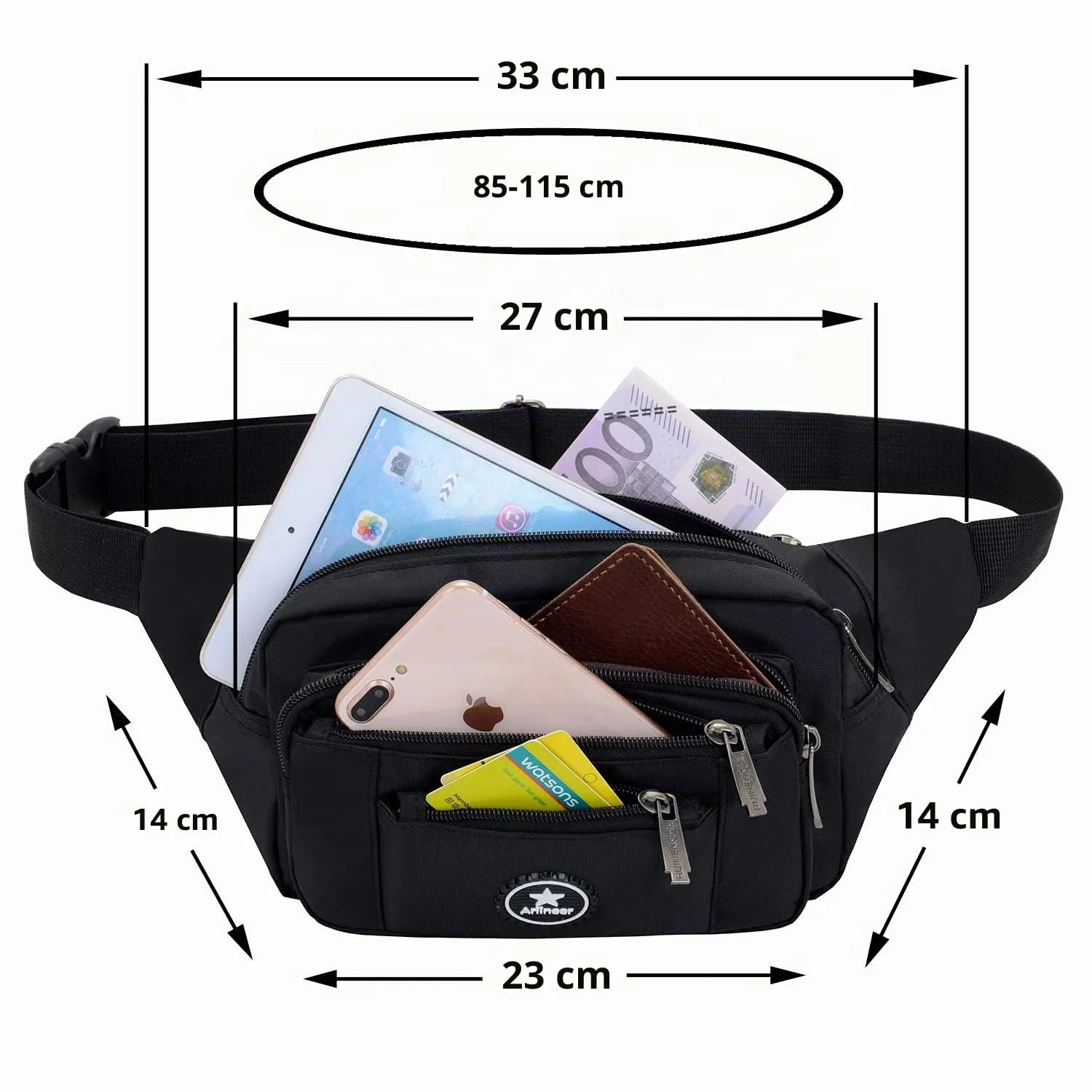 Ariineer Impermeabile Borse Banana Uomo Donna Sport Running Zaini Escursionismo Borse Sportive Bici Custodie per Coltelli e Attrezzi da Trekking (nero) - immagine 4