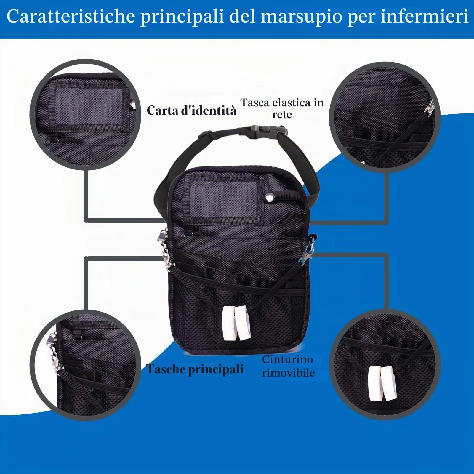 Marsupio infermiere,Portapenne Infermiere da Tasca, Porta Penne infermiera, Infermiere Accessori, Organizer per Infermiera, RN, Dottore, Veterinaria-Nero - immagine 3