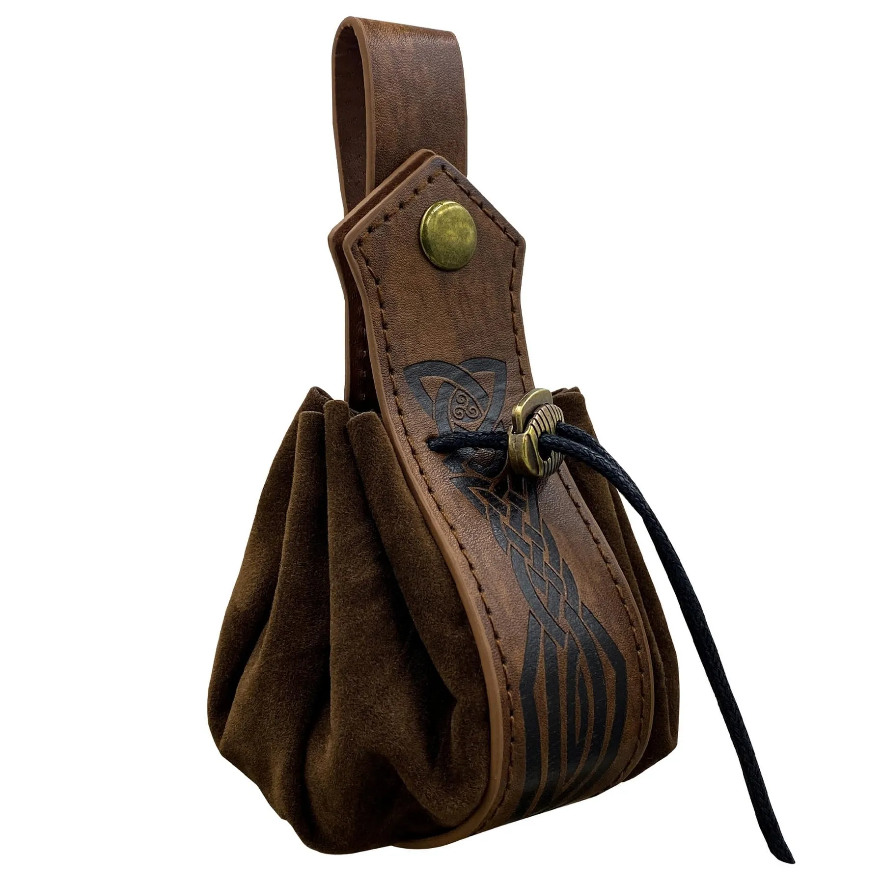 Marsupio medievale in ecopelle, marsupio vichingo con coulisse, portamonete rinascimentale vintage, sacchetto dei dadi per il LARP Halloween Ren Faire (Marrone-3) - immagine 1