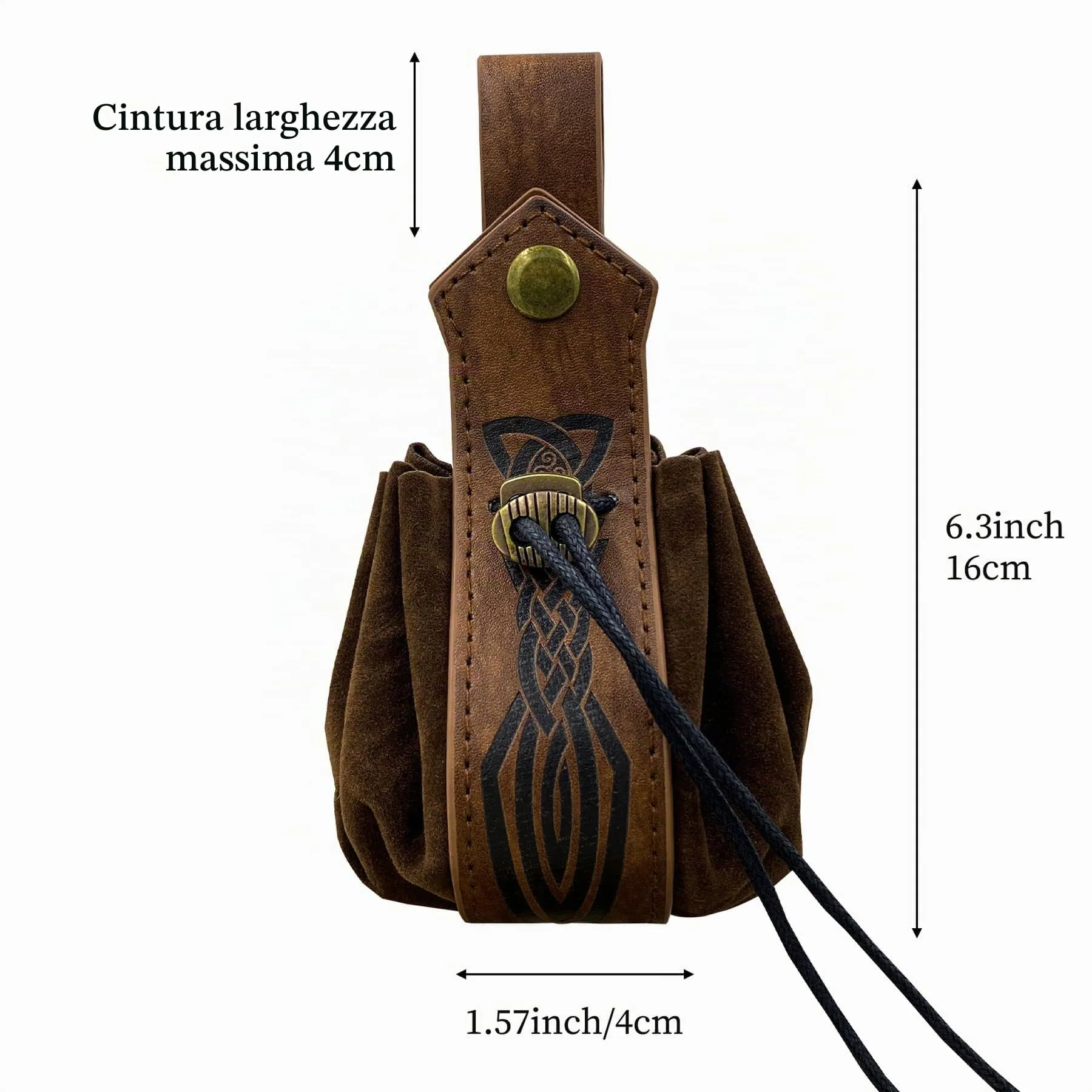 Marsupio medievale in ecopelle, marsupio vichingo con coulisse, portamonete rinascimentale vintage, sacchetto dei dadi per il LARP Halloween Ren Faire (Marrone-3) - immagine 5