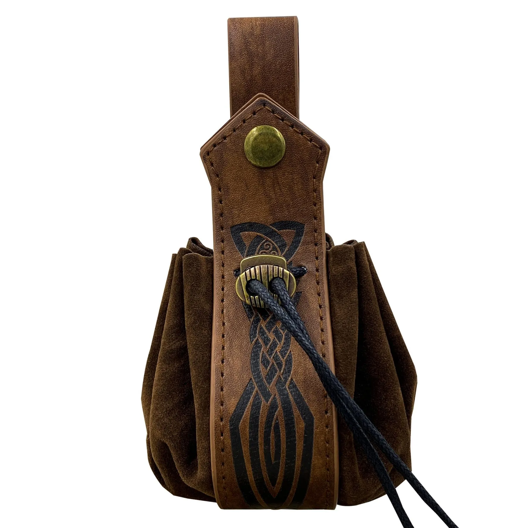 Marsupio medievale in ecopelle, marsupio vichingo con coulisse, portamonete rinascimentale vintage, sacchetto dei dadi per il LARP Halloween Ren Faire (Marrone-3) - immagine 6