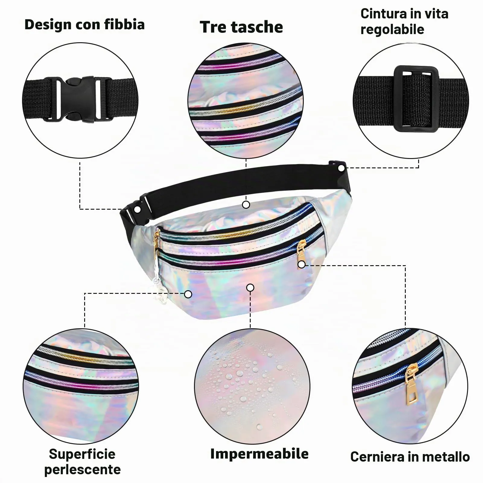 Halinuia Marsupio Da Donna con Glitter Impermeabile Con Portachiavi - immagine 3
