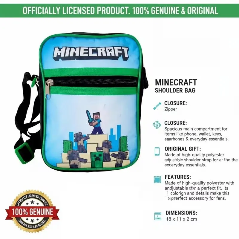 MINECRAFT Borsello Bambino Marsupio Tracolla Ragazzo Spalla Regolabile Viaggio Sportivo Tempo Libero Gadget 18 x 11 x 2 cm - immagine 3