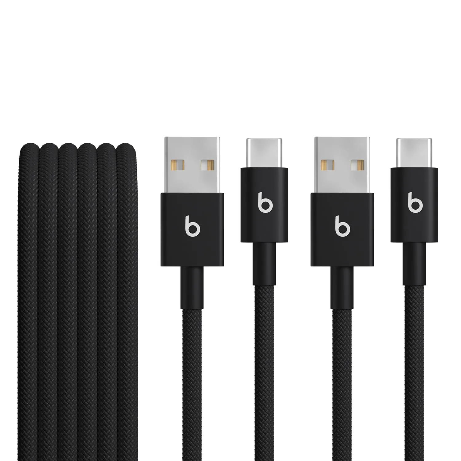Beats da USB-A a USB-C Confezione da due cavi in tessuto intrecciato, ricarica rapida, resistente e antigroviglio, caricatore compatibile per dispositivi Apple e Android (1,5 m) - Nero nucleare - immagine 1