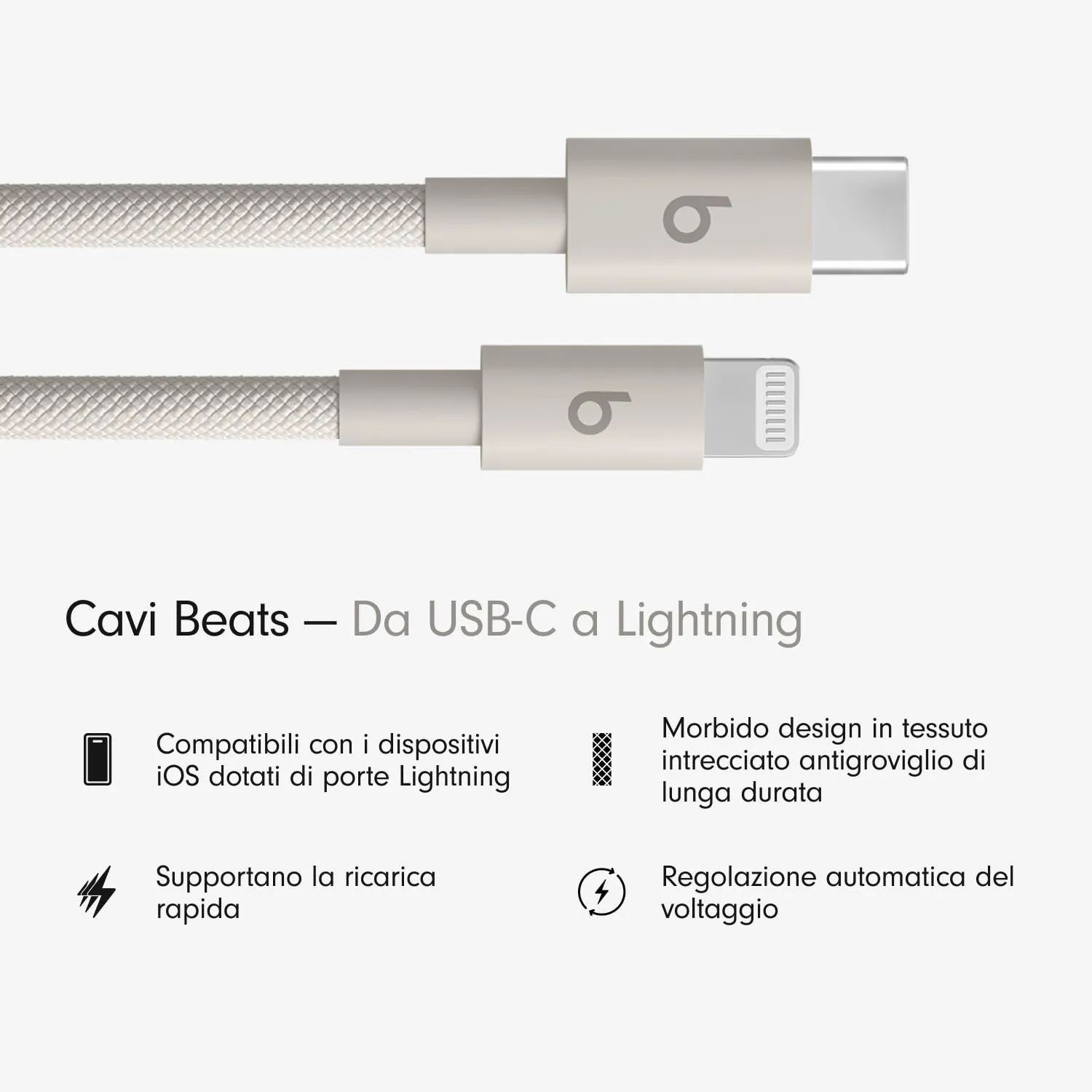 Beats in tessuto intrecciato da USB-C a Lightning Cavo, ricarica rapida, resistente e antigroviglio, caricatore compatibile per dispositivi Apple con porte Lightning (1,5 m) - Grigio guizzo - immagine 2