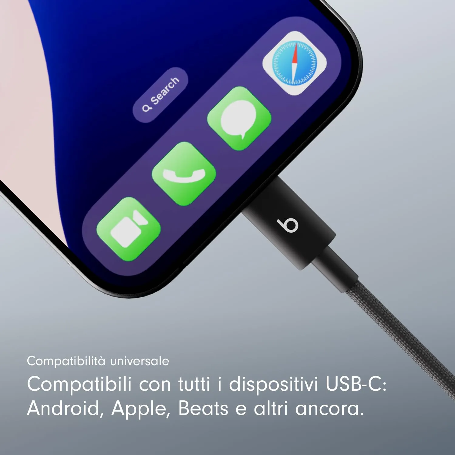 Beats da USB-C a USB-C Cavo in tessuto intrecciato, ricarica rapida, resistente e antigroviglio, caricatore compatibile per dispositivi Apple e Android (1,5 m) - Nero nucleare - immagine 3