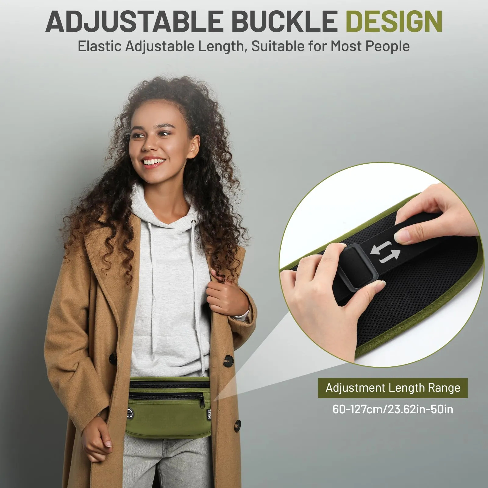 GlasFlength Marsupio da Viaggio con Blocco RFID, Cintura Portasoldi Antifurto per Uomo Donna Regolabile Sottile Borsa Sportiva per Passaporto Carte Contanti Impermeabile Cintura per Soldi (Oliva) - immagine 5