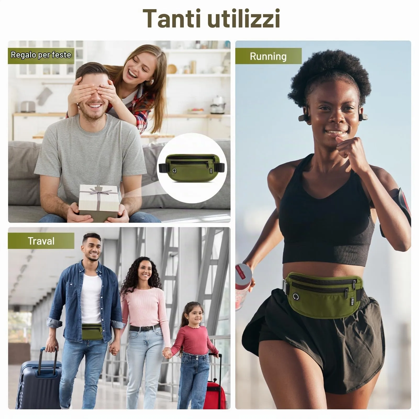GlasFlength Marsupio da Viaggio con Blocco RFID, Cintura Portasoldi Antifurto per Uomo Donna Regolabile Sottile Borsa Sportiva per Passaporto Carte Contanti Impermeabile Cintura per Soldi (Oliva) - immagine 7