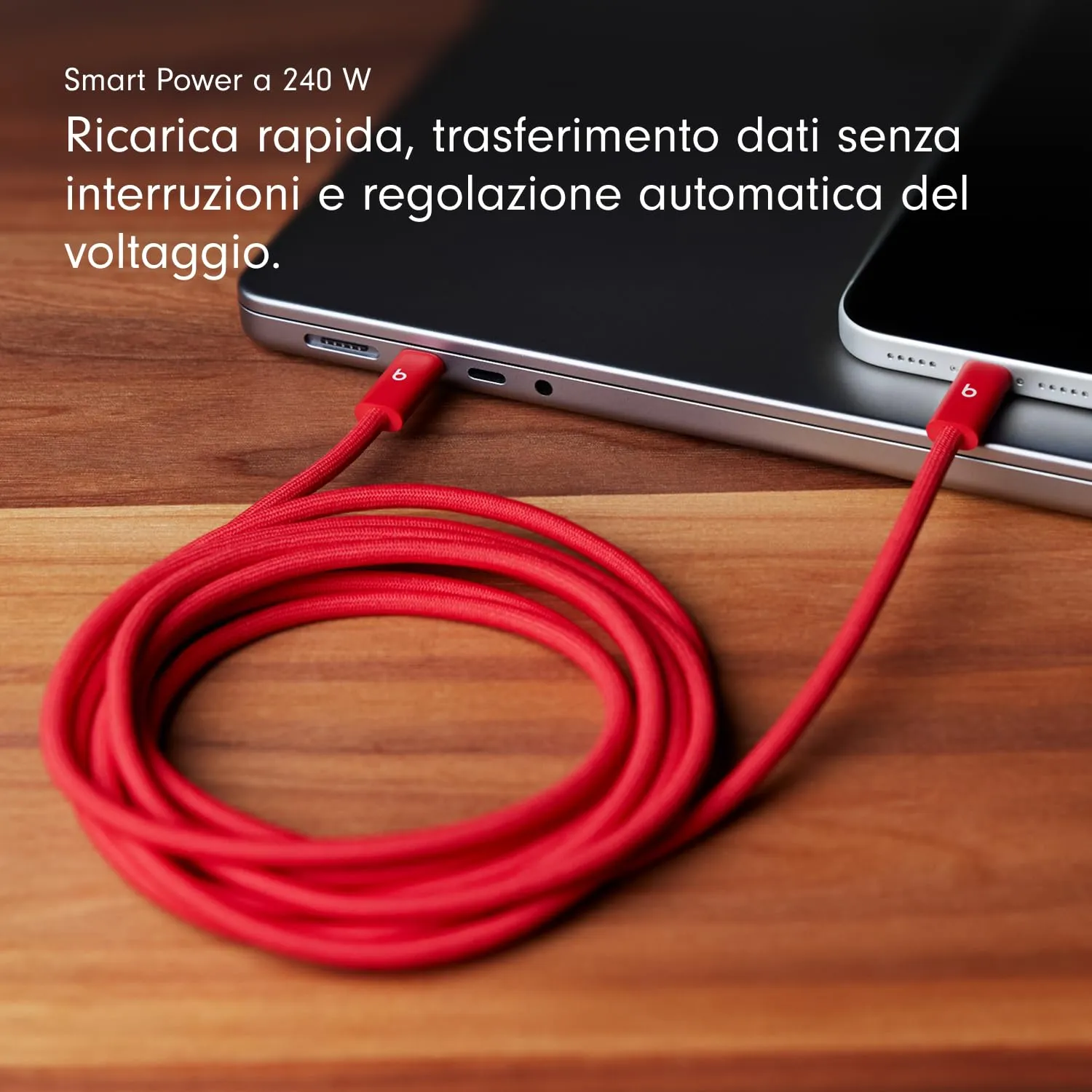 Cavo Beats intrecciato da 240 W, da USB-C a USB-C, per ricarica rapida, resistente e antigroviglio, compatibile con dispositivi Apple e Android (3 m) – Rosso rapido - immagine 3