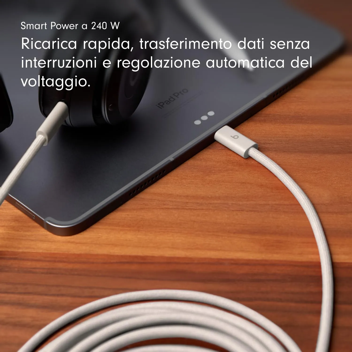 Cavo Beats intrecciato da 240 W, da USB-C a USB-C, per ricarica rapida, resistente e antigroviglio, compatibile con dispositivi Apple e Android (3 m) – Grigio guizzo - immagine 3
