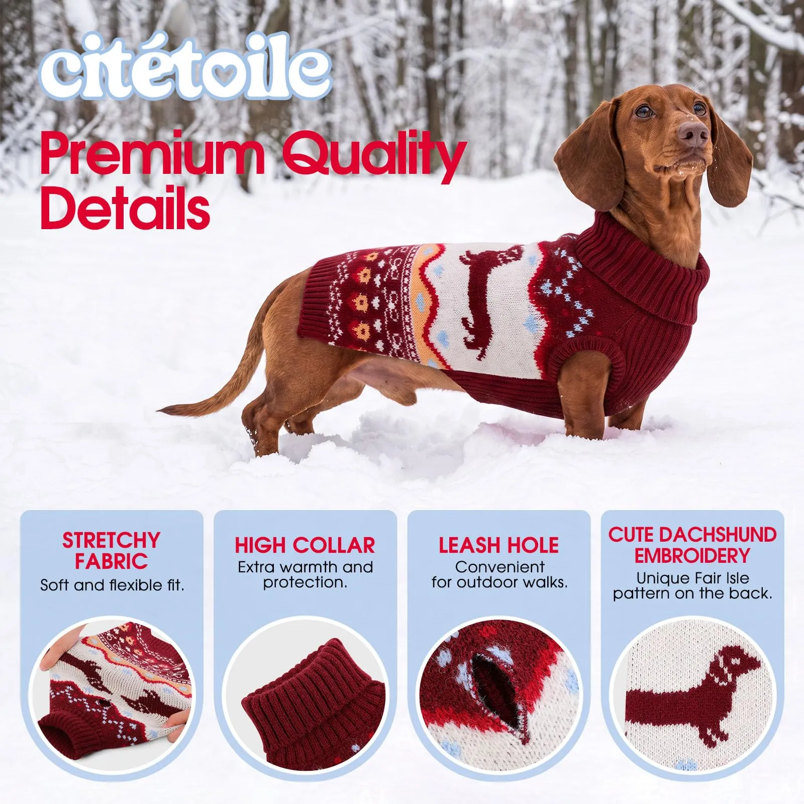 CITÉTOILE Maglione Cane Natale Colle Alto per Bassotto Rosso XS - immagine 2
