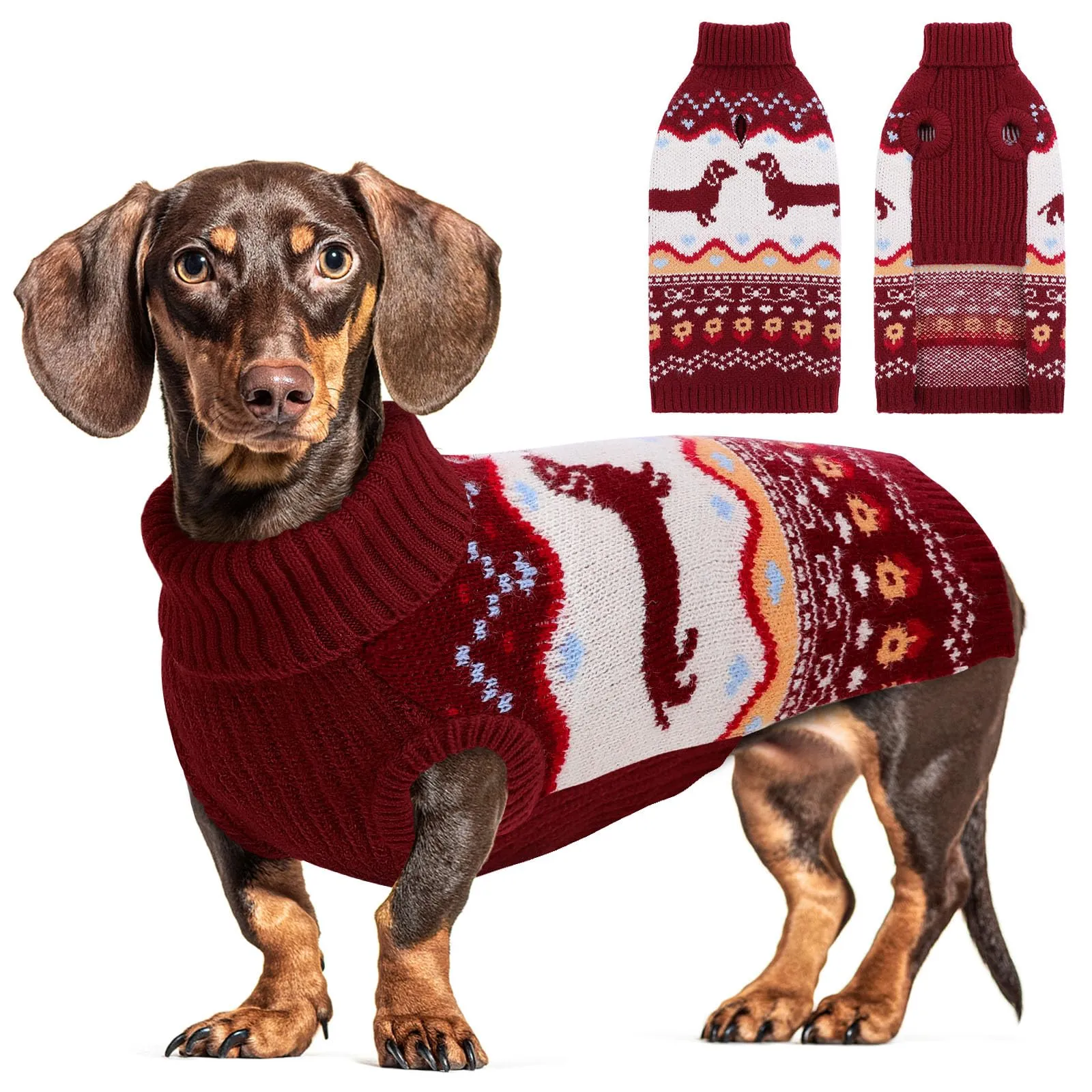 CITÉTOILE Maglione Cane Natale Colle Alto per Bassotto Rosso L - immagine 1