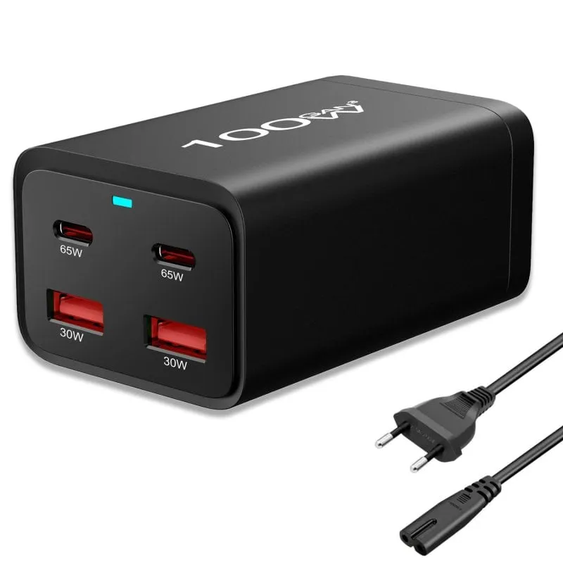 Caricabatterie PcCom Essential GaN3 2x USB-C 100W + ricarica rapida 2x USB-A 3.0 - immagine 1