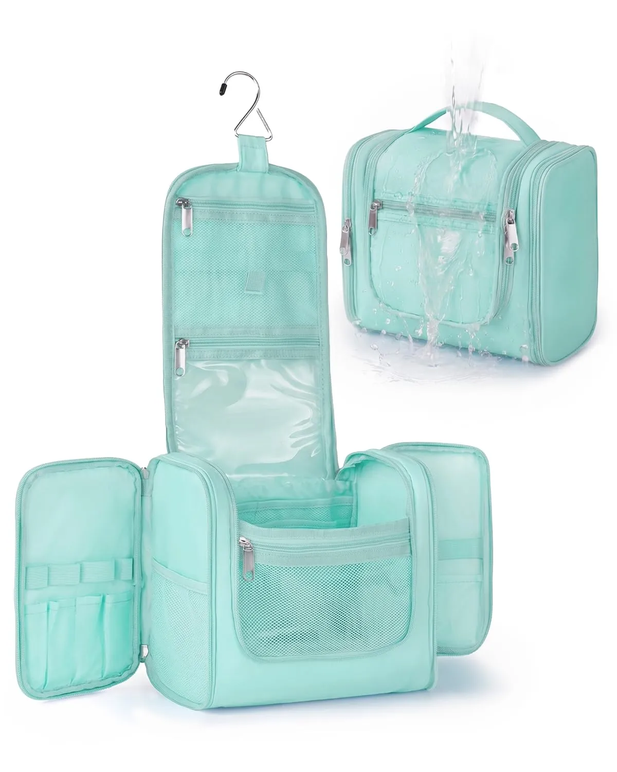 Beauty Case da Viaggio per Donna da Appendere - Borsa da Toilette e Trousse Organizer Portatile per Cosmetici e Prodotti da Bagno - Adatto per i viaggi e la palestra Verde ottanio, Media - immagine 1
