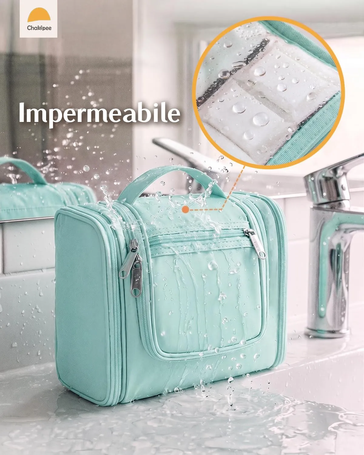 Beauty Case da Viaggio per Donna da Appendere - Borsa da Toilette e Trousse Organizer Portatile per Cosmetici e Prodotti da Bagno - Adatto per i viaggi e la palestra Verde ottanio, Media - immagine 6