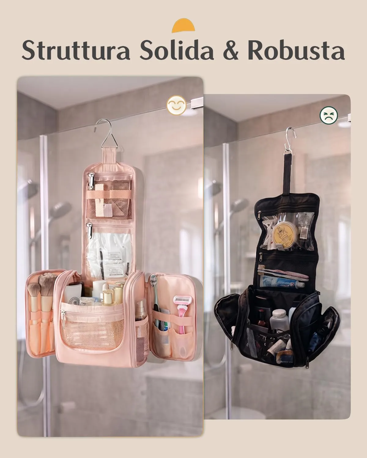 Beauty Case da Viaggio per Donna da Appendere - Borsa da Toilette e Trousse Organizer Portatile per Cosmetici e Prodotti da Bagno - Adatto per i viaggi e la palestra Rosa,Media - immagine 5