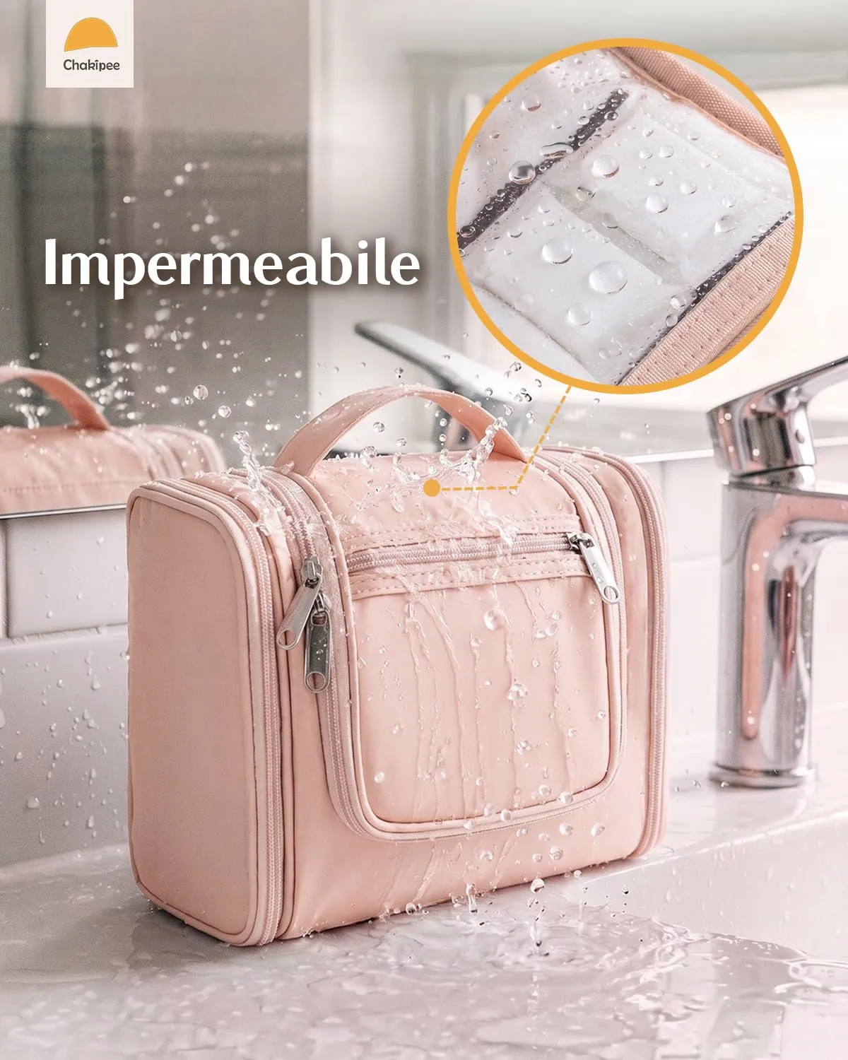 Beauty Case da Viaggio per Donna da Appendere - Borsa da Toilette e Trousse Organizer Portatile per Cosmetici e Prodotti da Bagno - Adatto per i viaggi e la palestra Rosa,Media - immagine 6