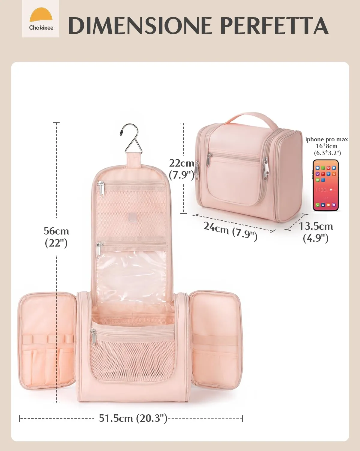 Beauty Case da Viaggio per Donna da Appendere - Borsa da Toilette e Trousse Organizer Portatile per Cosmetici e Prodotti da Bagno - Adatto per i viaggi e la palestra Rosa, Grande - immagine 4