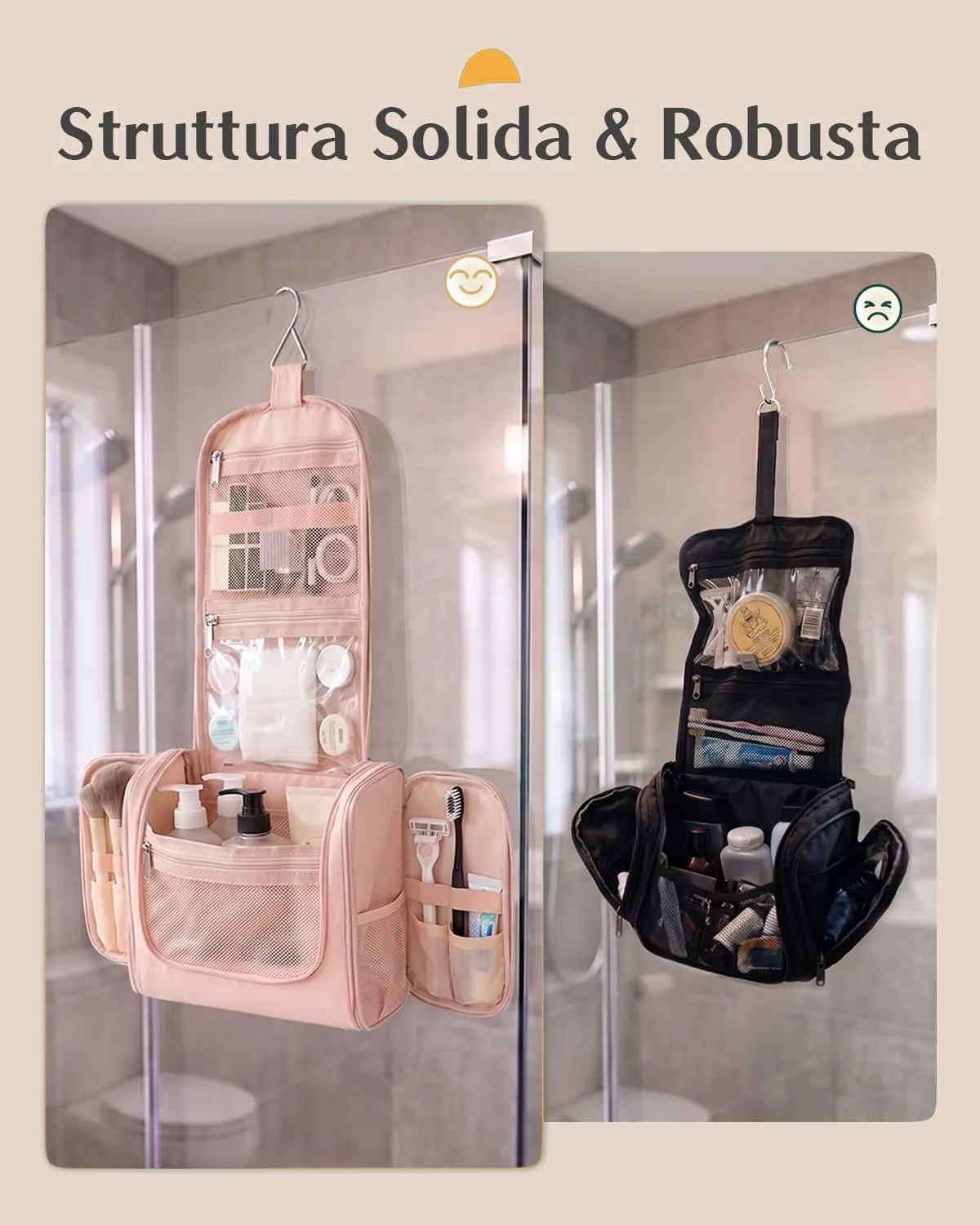 Beauty Case da Viaggio per Donna da Appendere - Borsa da Toilette e Trousse Organizer Portatile per Cosmetici e Prodotti da Bagno - Adatto per i viaggi e la palestra Rosa, Grande - immagine 5