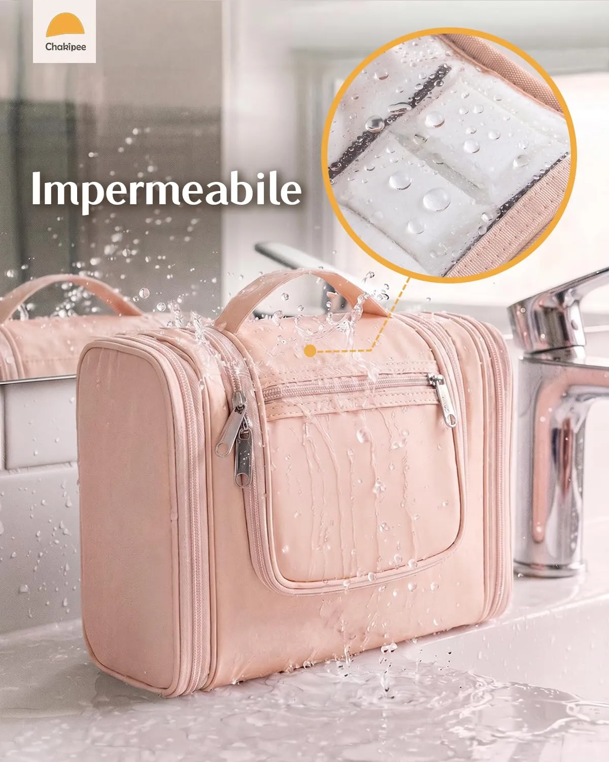 Beauty Case da Viaggio per Donna da Appendere - Borsa da Toilette e Trousse Organizer Portatile per Cosmetici e Prodotti da Bagno - Adatto per i viaggi e la palestra Rosa, Grande - immagine 6