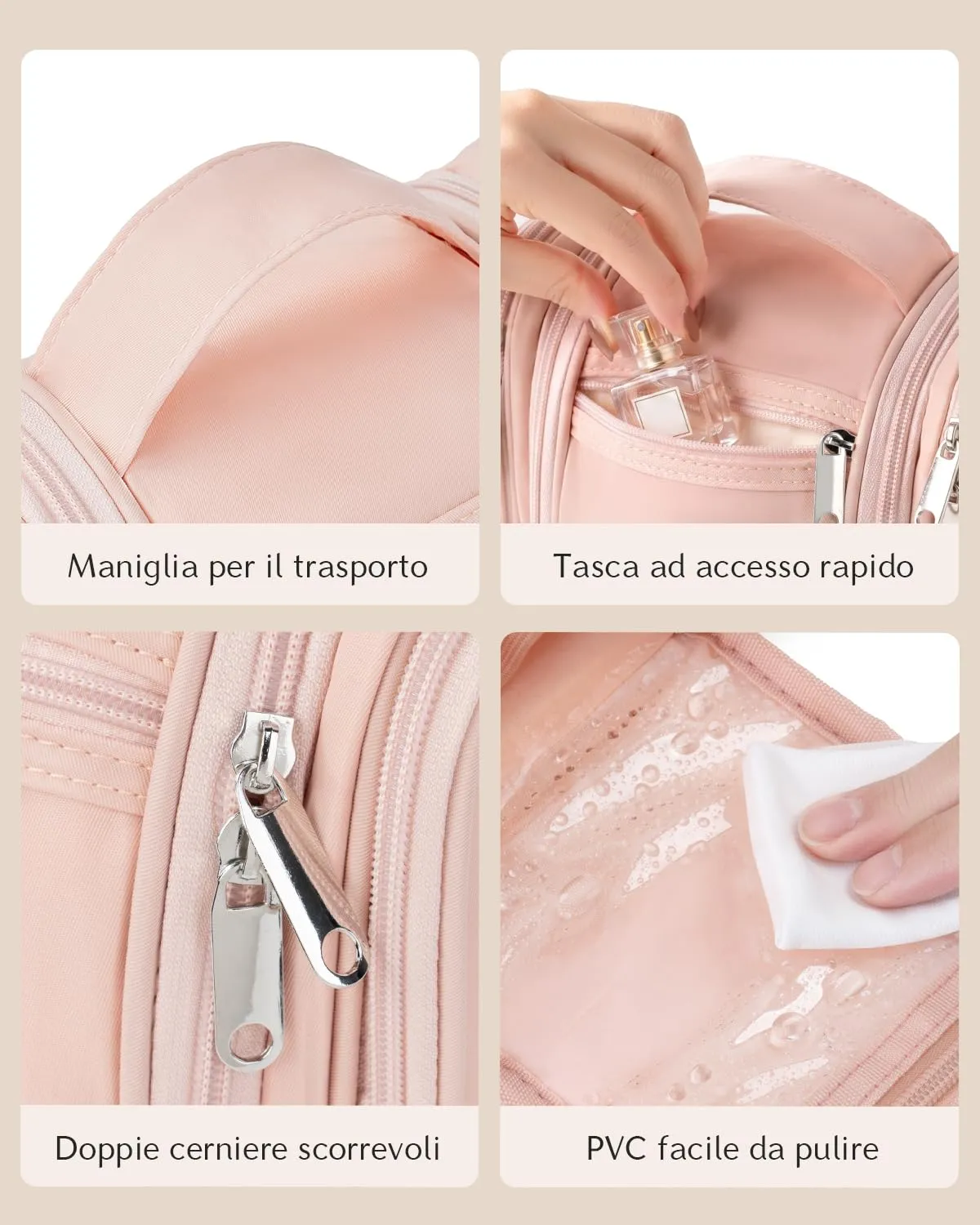 Beauty Case da Viaggio per Donna da Appendere - Borsa da Toilette e Trousse Organizer Portatile per Cosmetici e Prodotti da Bagno - Adatto per i viaggi e la palestra Rosa, Grande - immagine 8