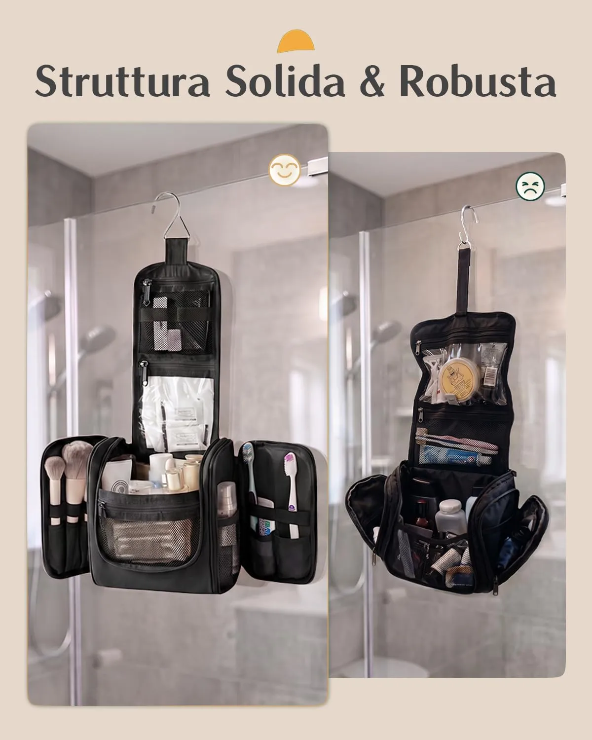 Beauty Case da Viaggio per Donna da Appendere - Borsa da Toilette e Trousse Uomo Organizer Portatile per Cosmetici e Prodotti da Bagno - Adatto per i viaggi e la palestra Nero, Media - immagine 5