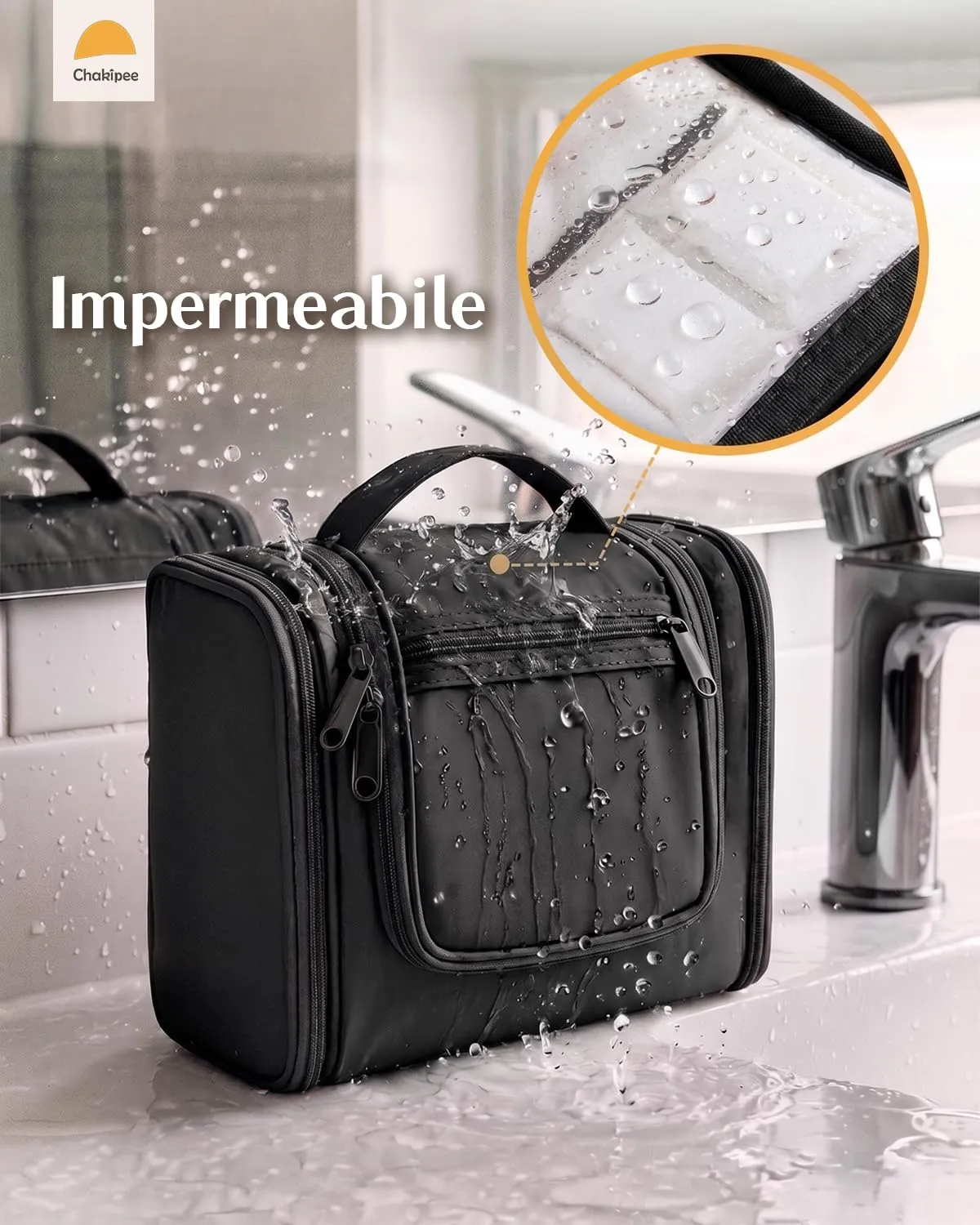 Beauty Case da Viaggio per Donna da Appendere - Borsa da Toilette e Trousse Uomo Organizer Portatile per Cosmetici e Prodotti da Bagno - Adatto per i viaggi e la palestra Nero, Media - immagine 6
