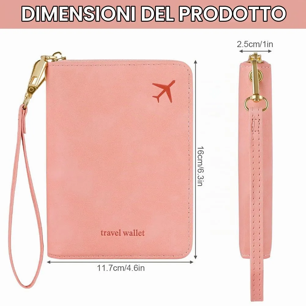 AOOSU Porta Passaporto con Blocco RFID Portafoglio da Viaggio Rosa - immagine 2