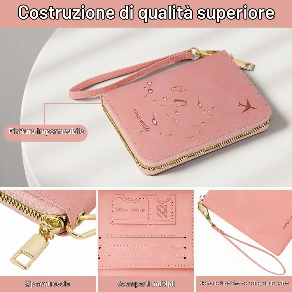 AOOSU Porta Passaporto con Blocco RFID Portafoglio da Viaggio Rosa - immagine 3