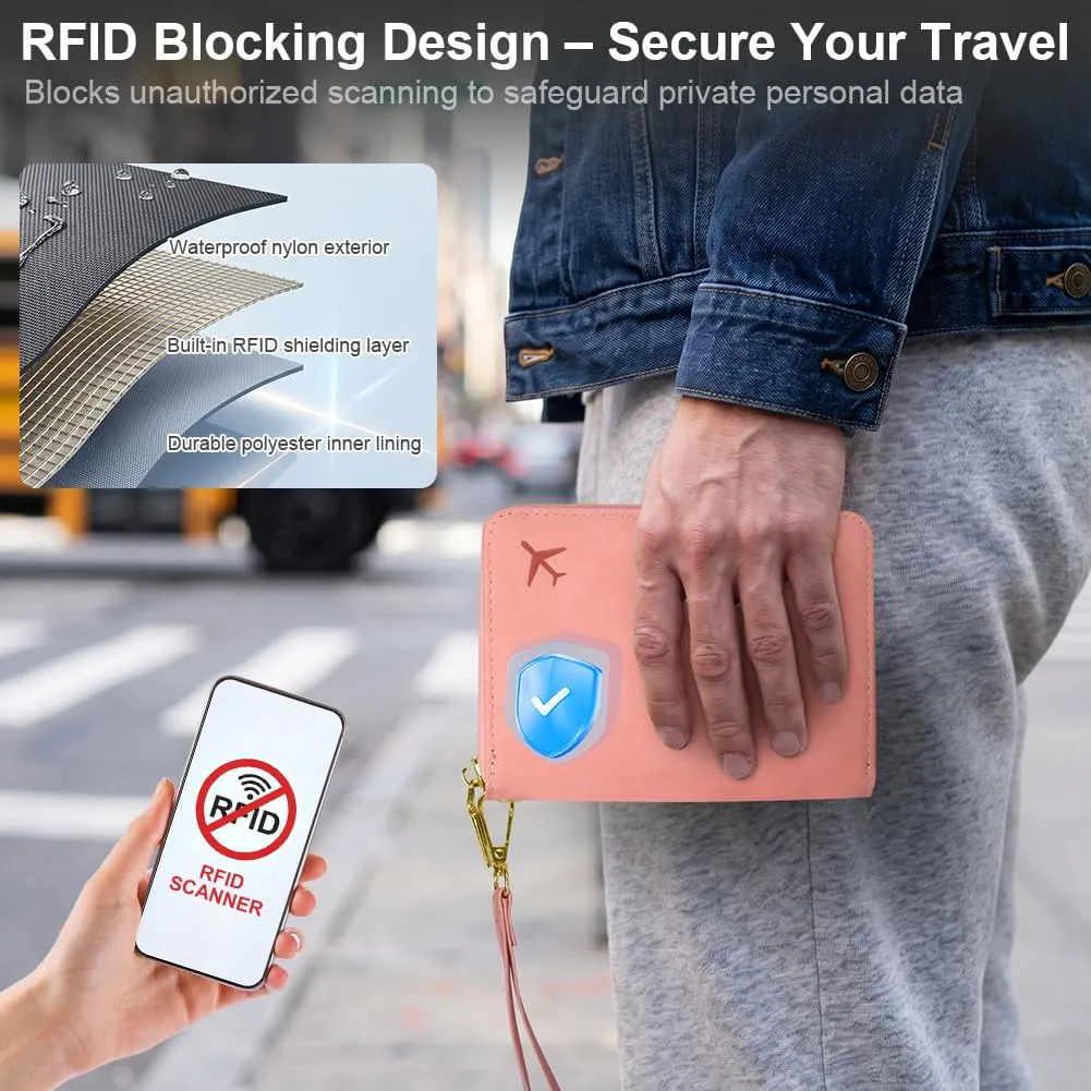 AOOSU Porta Passaporto con Blocco RFID Portafoglio da Viaggio Rosa - immagine 4