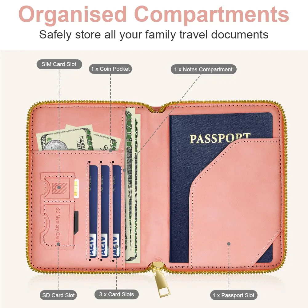 AOOSU Porta Passaporto con Blocco RFID Portafoglio da Viaggio Rosa - immagine 5