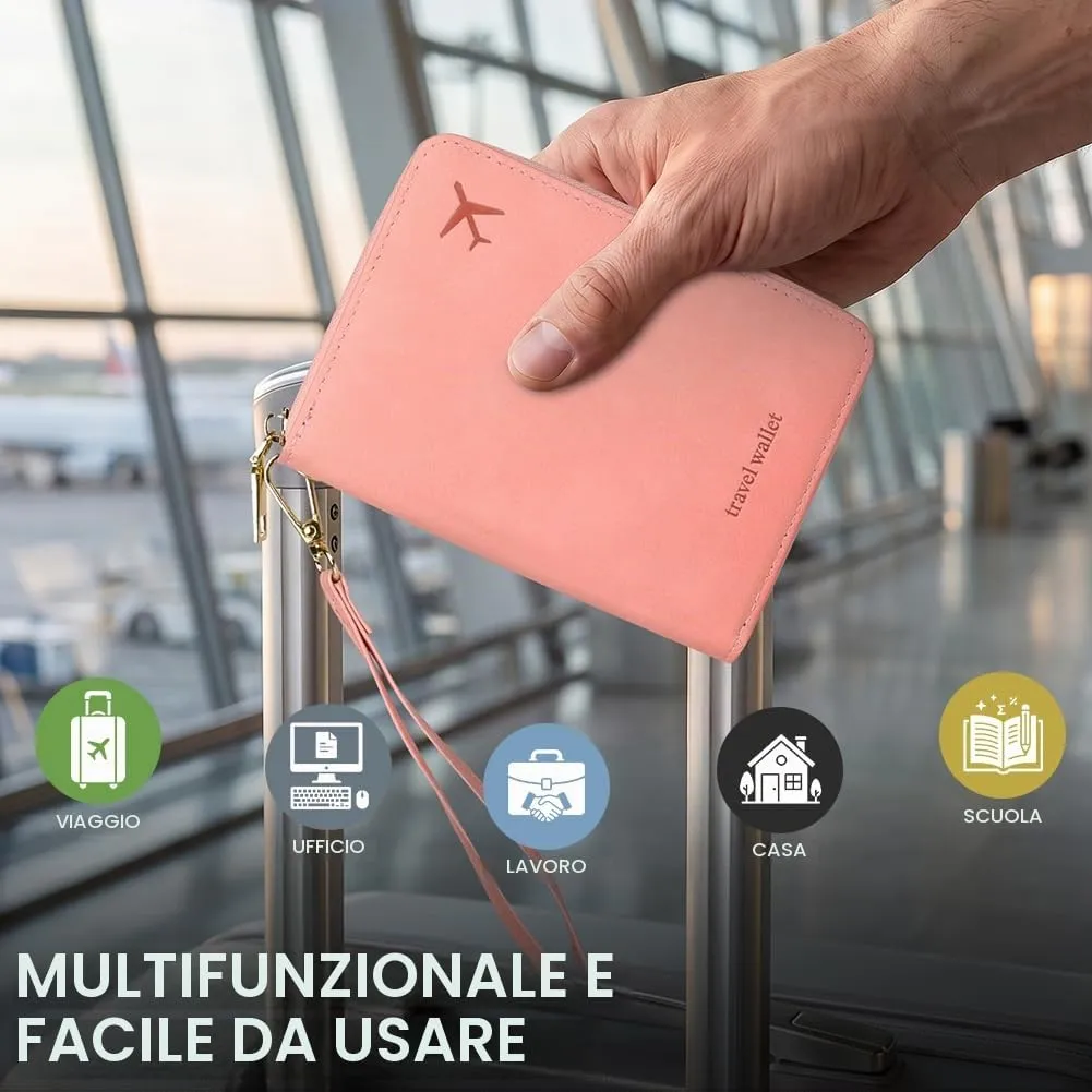 AOOSU Porta Passaporto con Blocco RFID Portafoglio da Viaggio Rosa - immagine 6